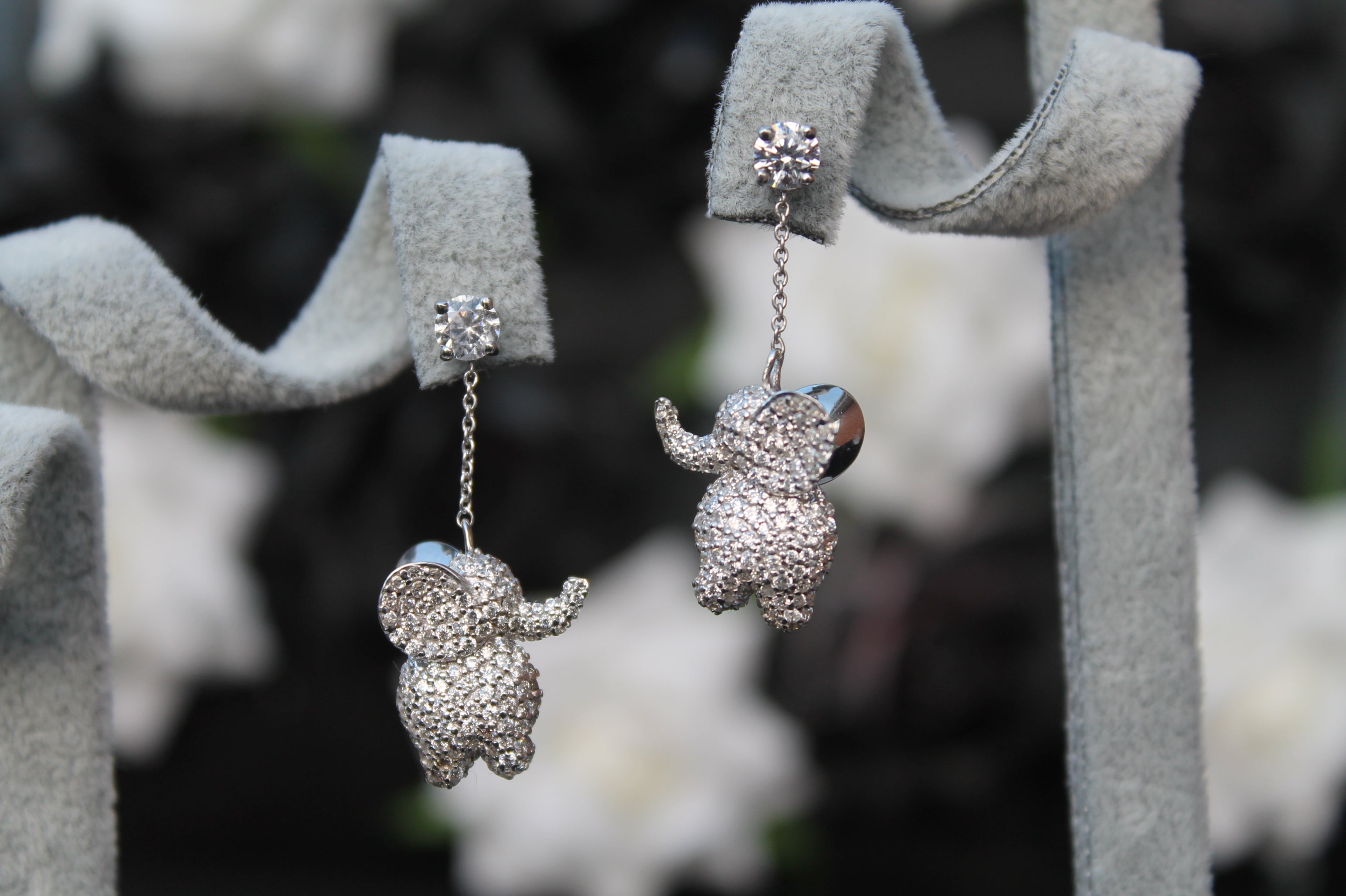 2 Carat Round Diamond Elephant Earrings | 14k White Gold