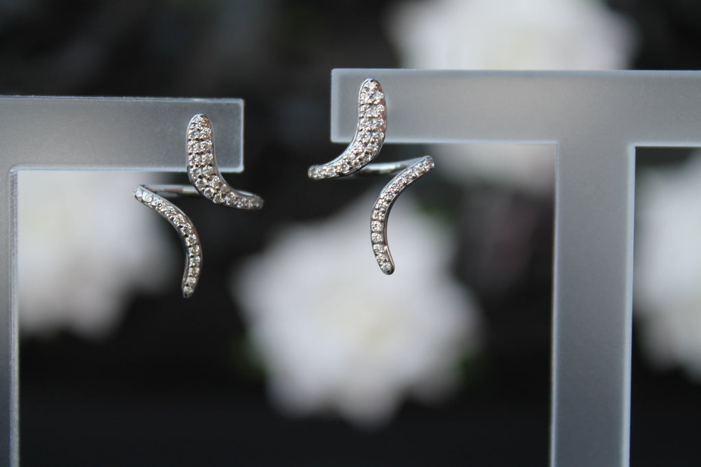 Diamond Spiral Earrings | 14k White Gold