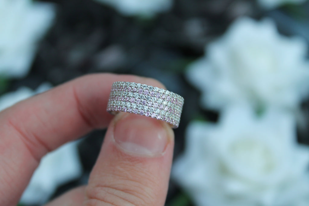 Sapphire & Diamond 6 Layer Band Ring | 14k White Gold