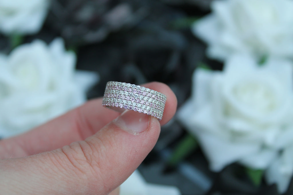 Sapphire & Diamond 6 Layer Band Ring | 14k White Gold