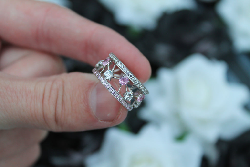 Sapphire & Diamond "Particle" Band Ring | 14k White Gold