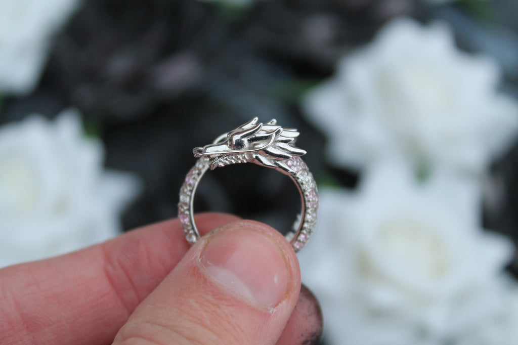 Sapphire & Diamond Dragon Ring | 14k White Gold | Statement Ring