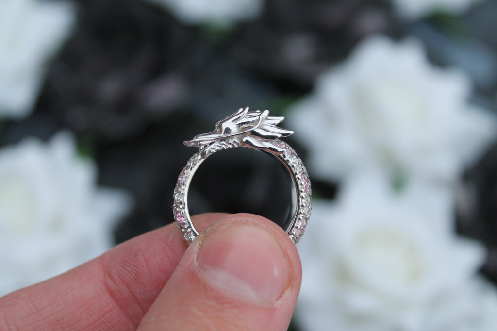 Sapphire & Diamond Dragon Ring | 14k White Gold | Statement Ring