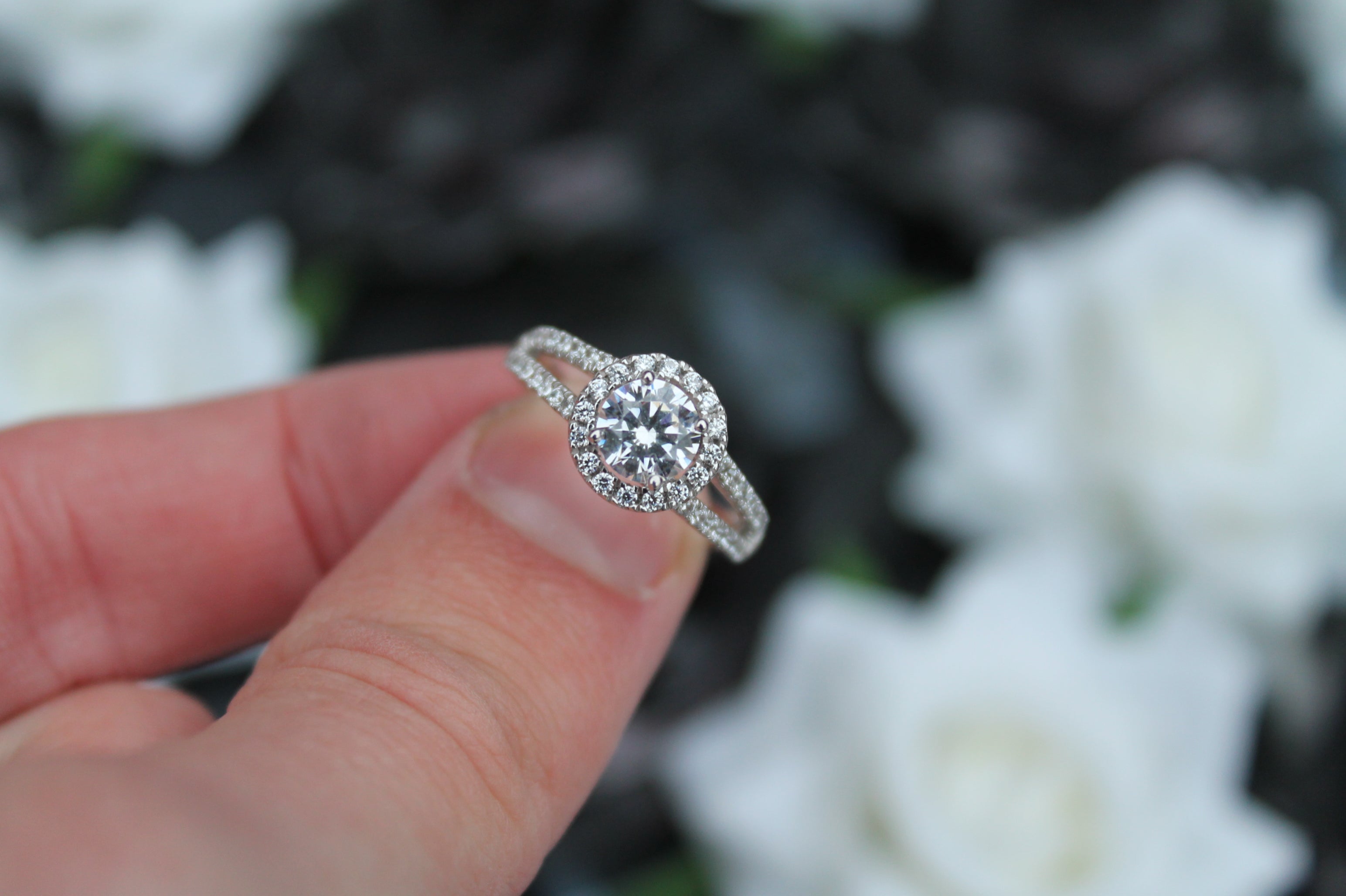 1 Carat Round Cut Diamond Center Halo Ring | 14k White Gold | Engagement Ring