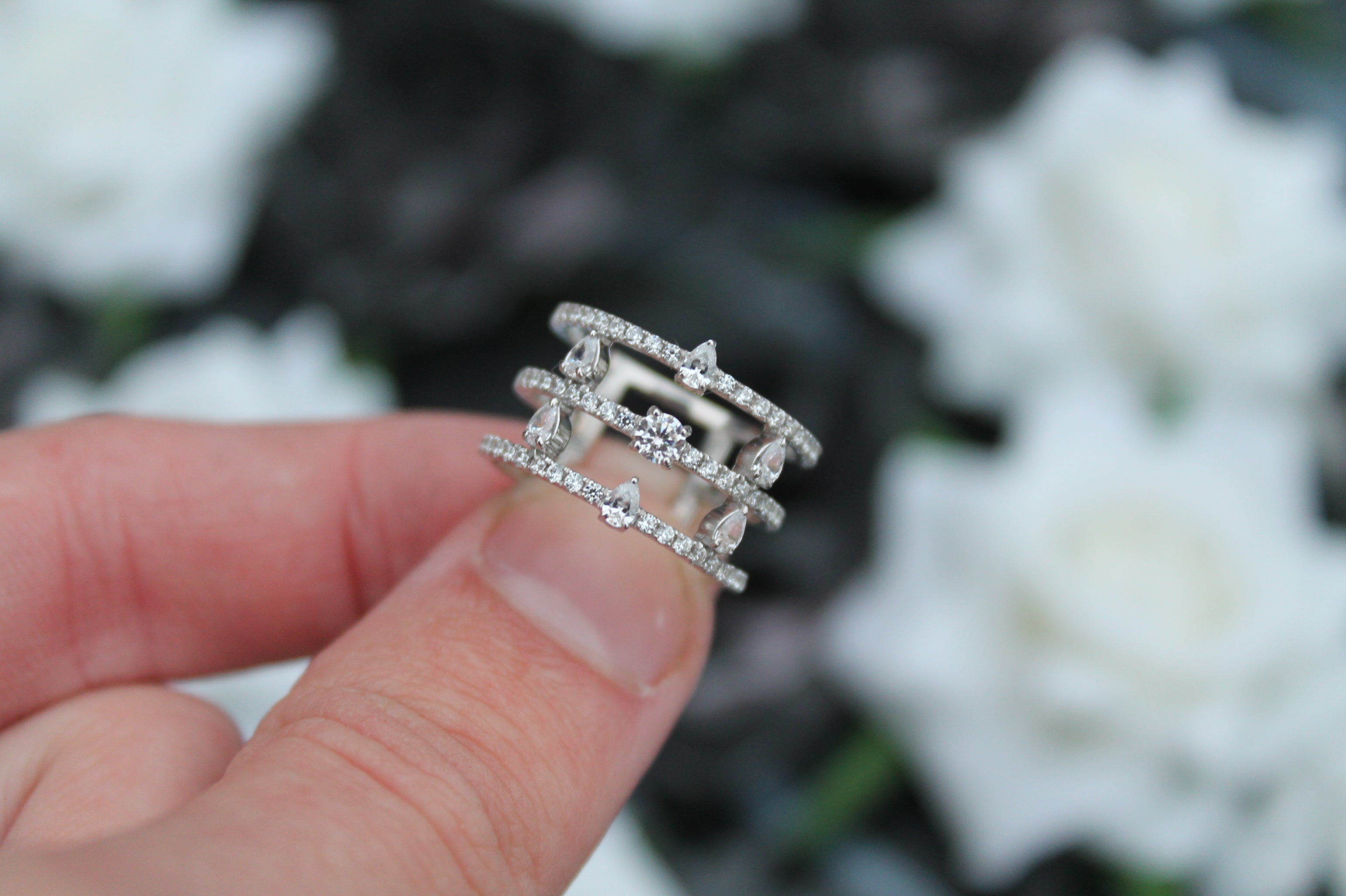 1.7 Carat Diamond Triple Band Split Ring | 14k White Gold