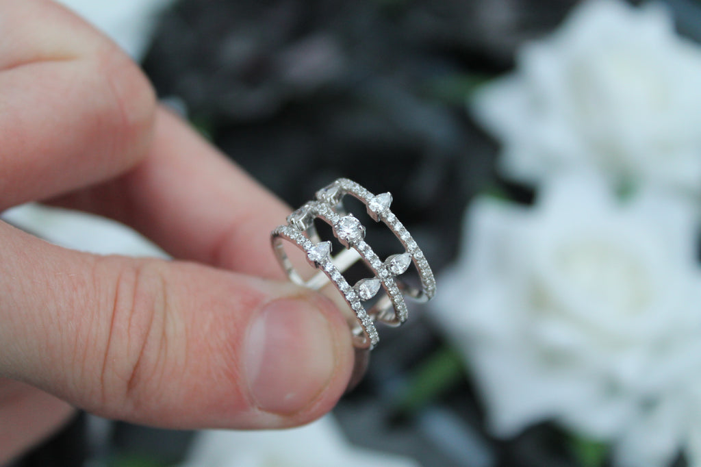 1.7 Carat Diamond Triple Band Split Ring | 14k White Gold