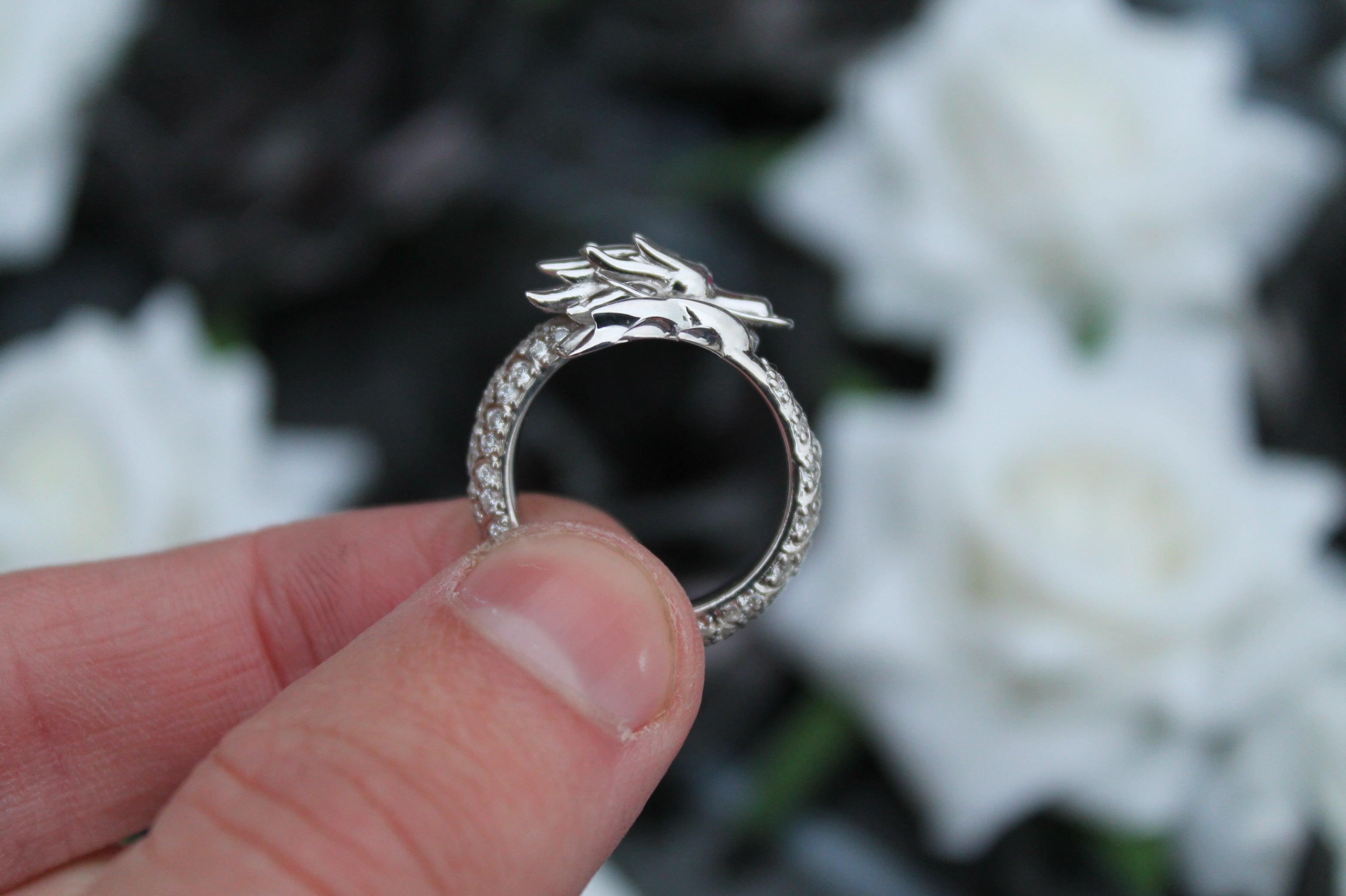 Diamond Dragon Ring | 14k White Gold | Statement Ring