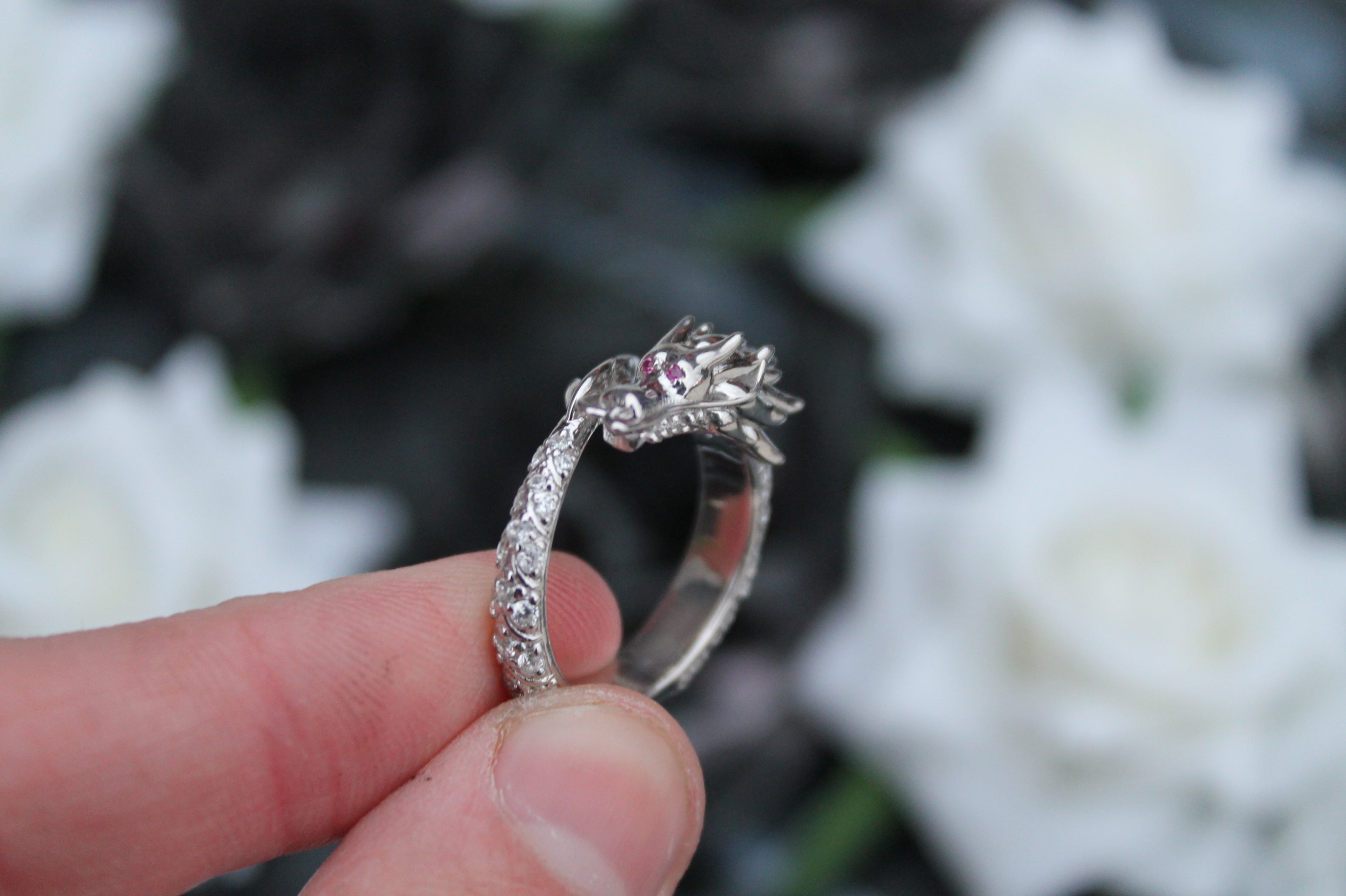 Diamond Dragon Ring | 14k White Gold | Statement Ring