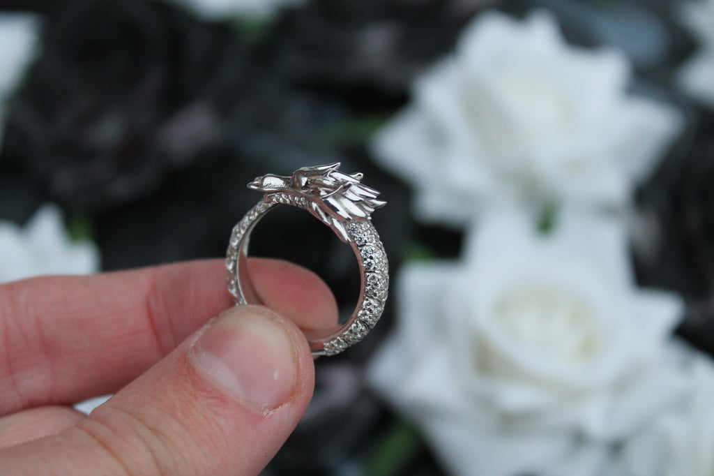 Diamond Dragon Ring | 14k White Gold | Statement Ring