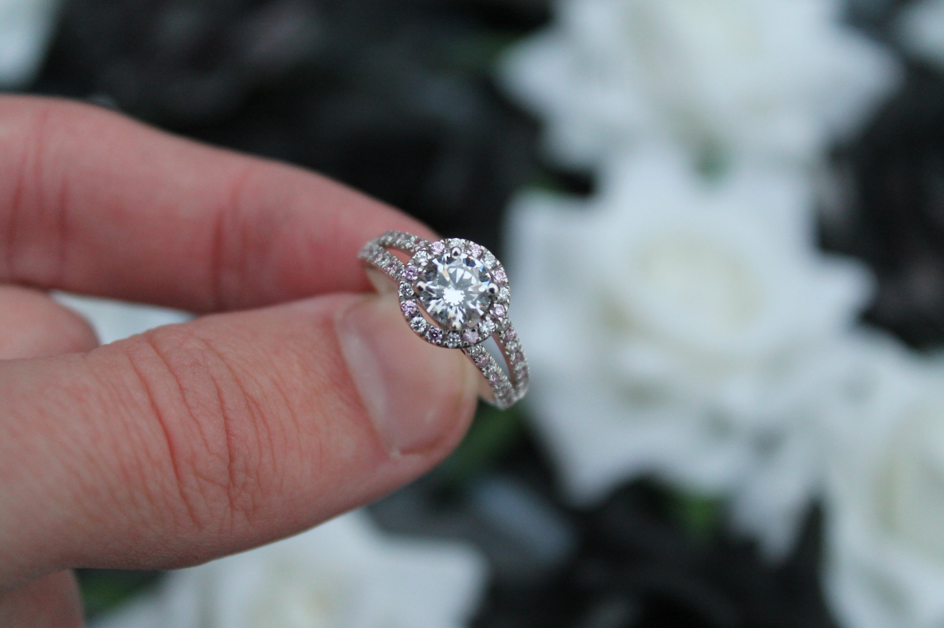 1 Carat Round Cut Center Diamond Halo Ring With Sapphires | 14k White Gold | Engagement Ring