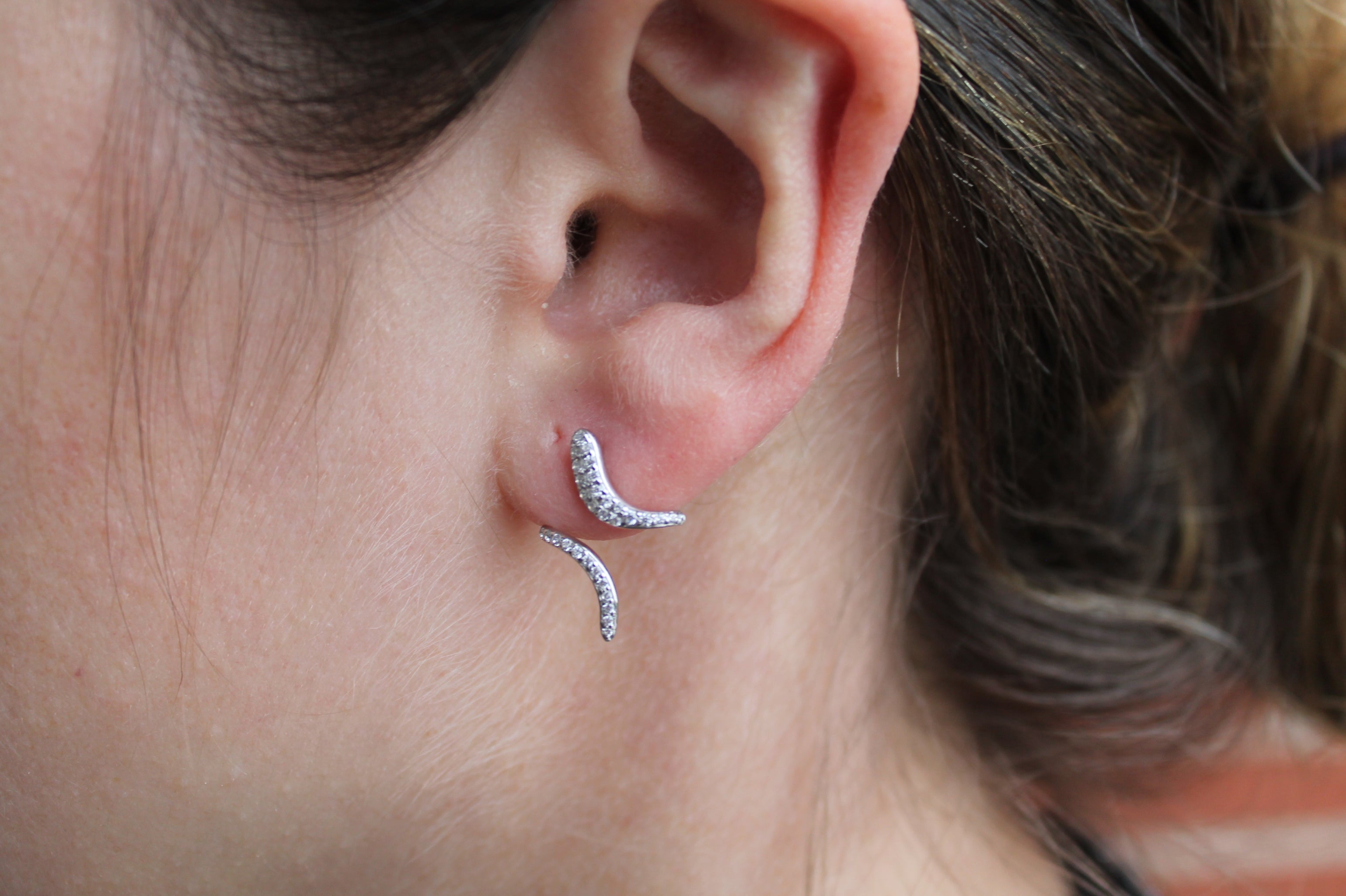 Diamond Spiral Earrings | 14k White Gold
