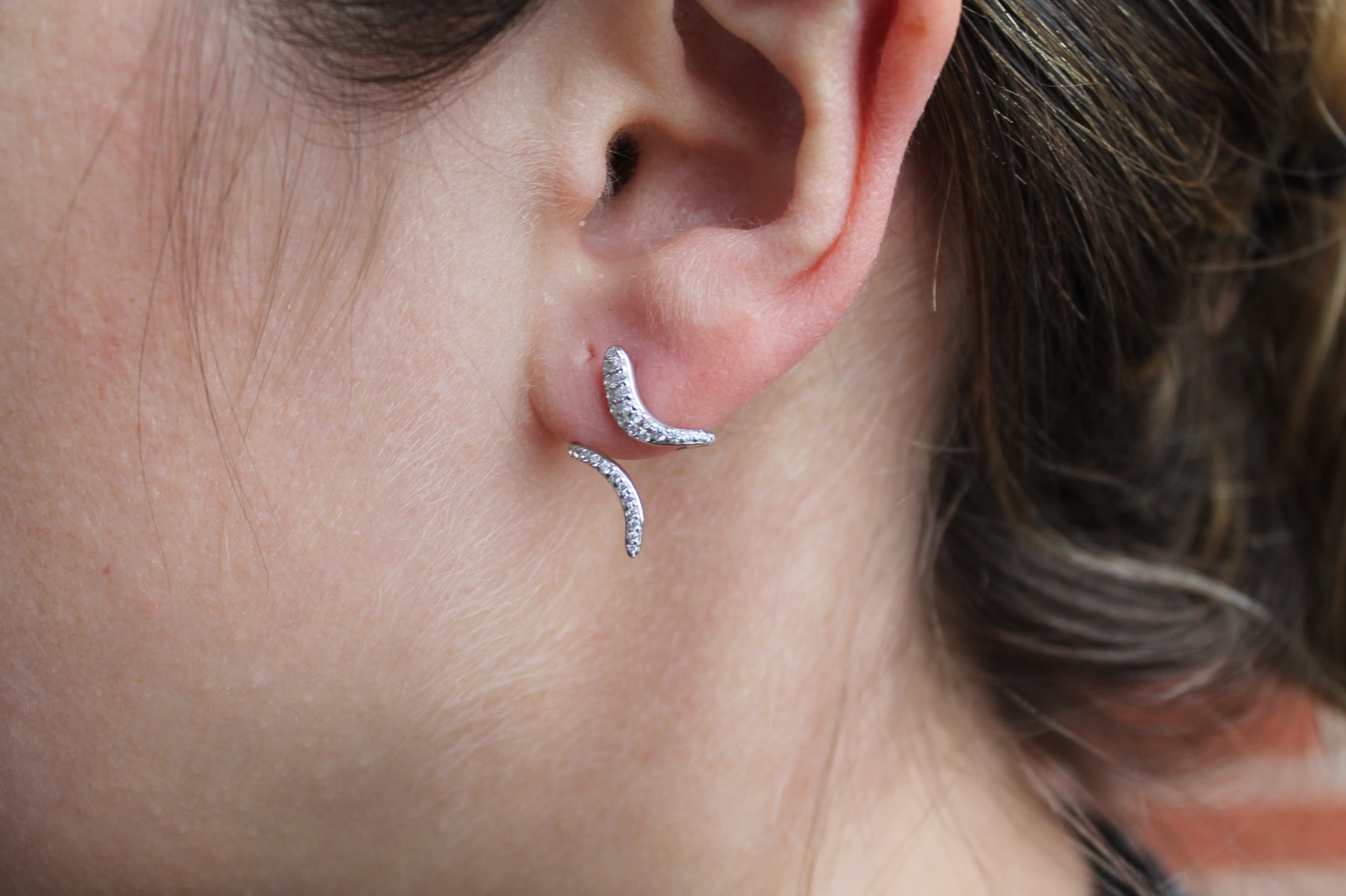 Diamond Spiral Earrings | 14k White Gold