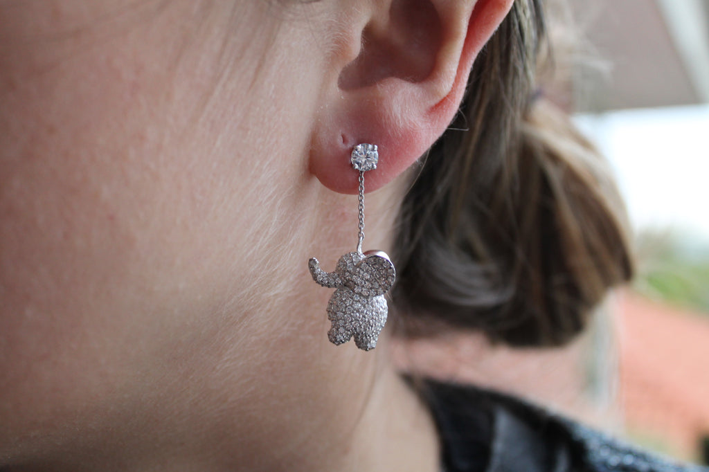 2 Carat Round Diamond Elephant Earrings | 14k White Gold