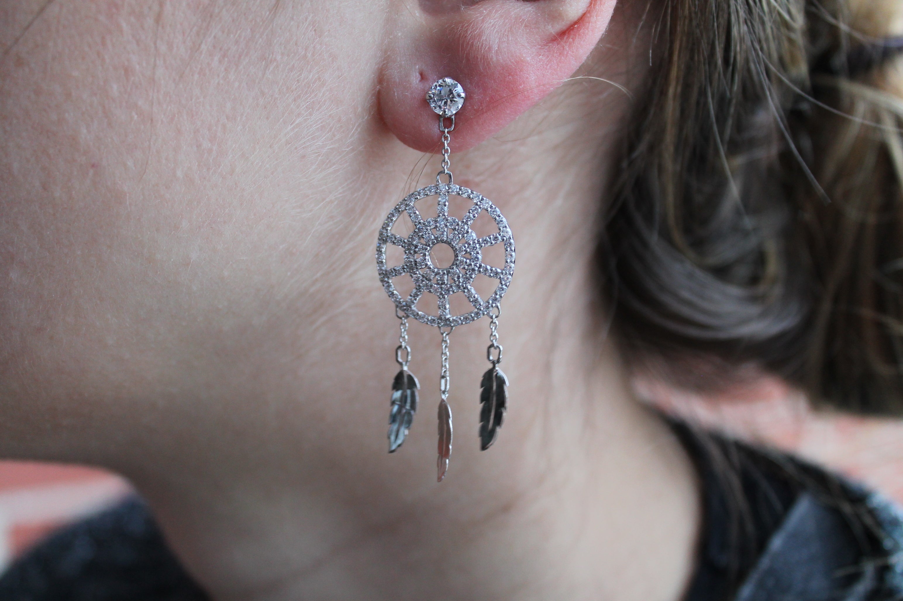 2 Carat Diamond Dream Catcher Earrings | 14k White Gold