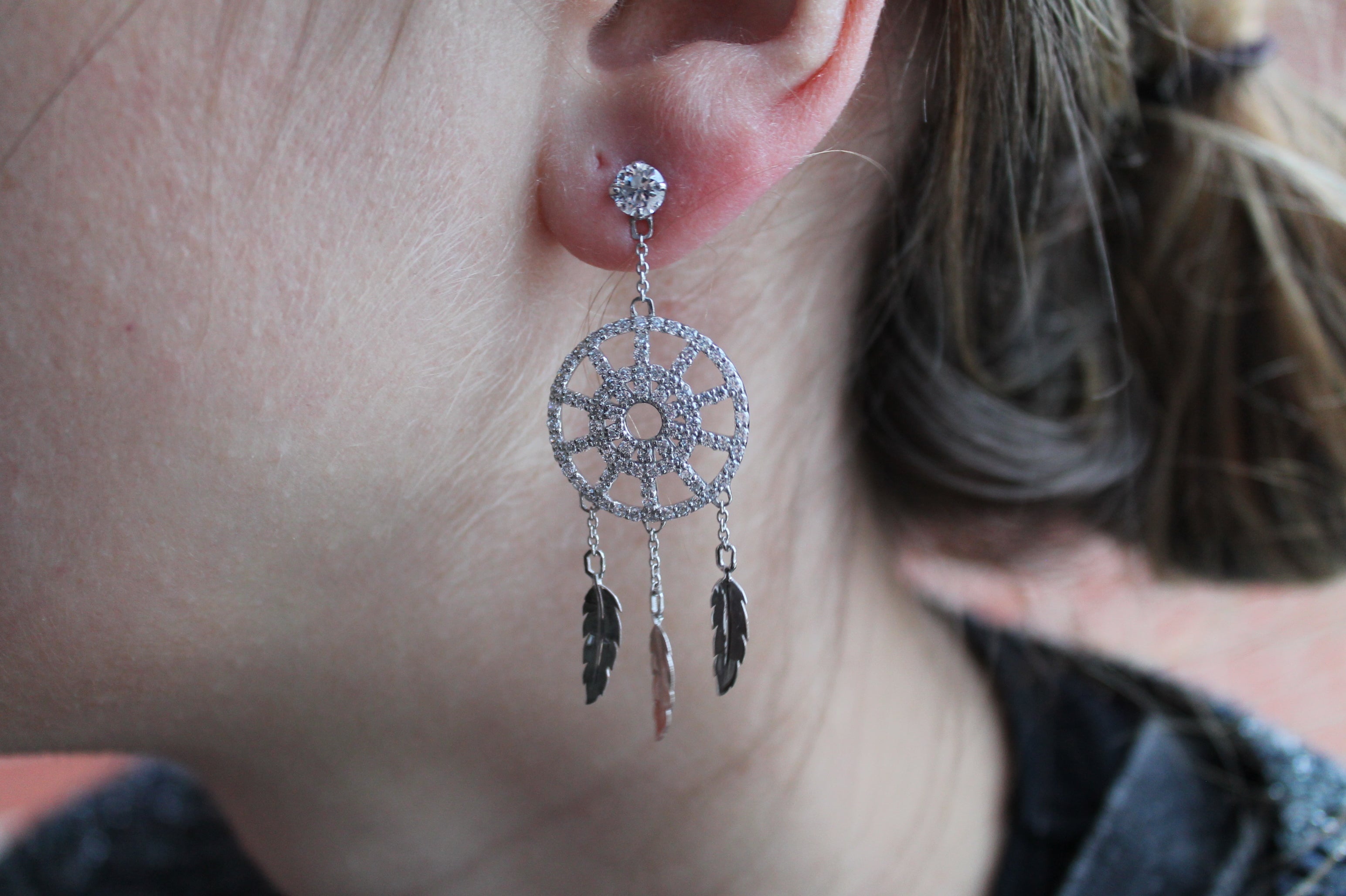 2 Carat Diamond Dream Catcher Earrings | 14k White Gold