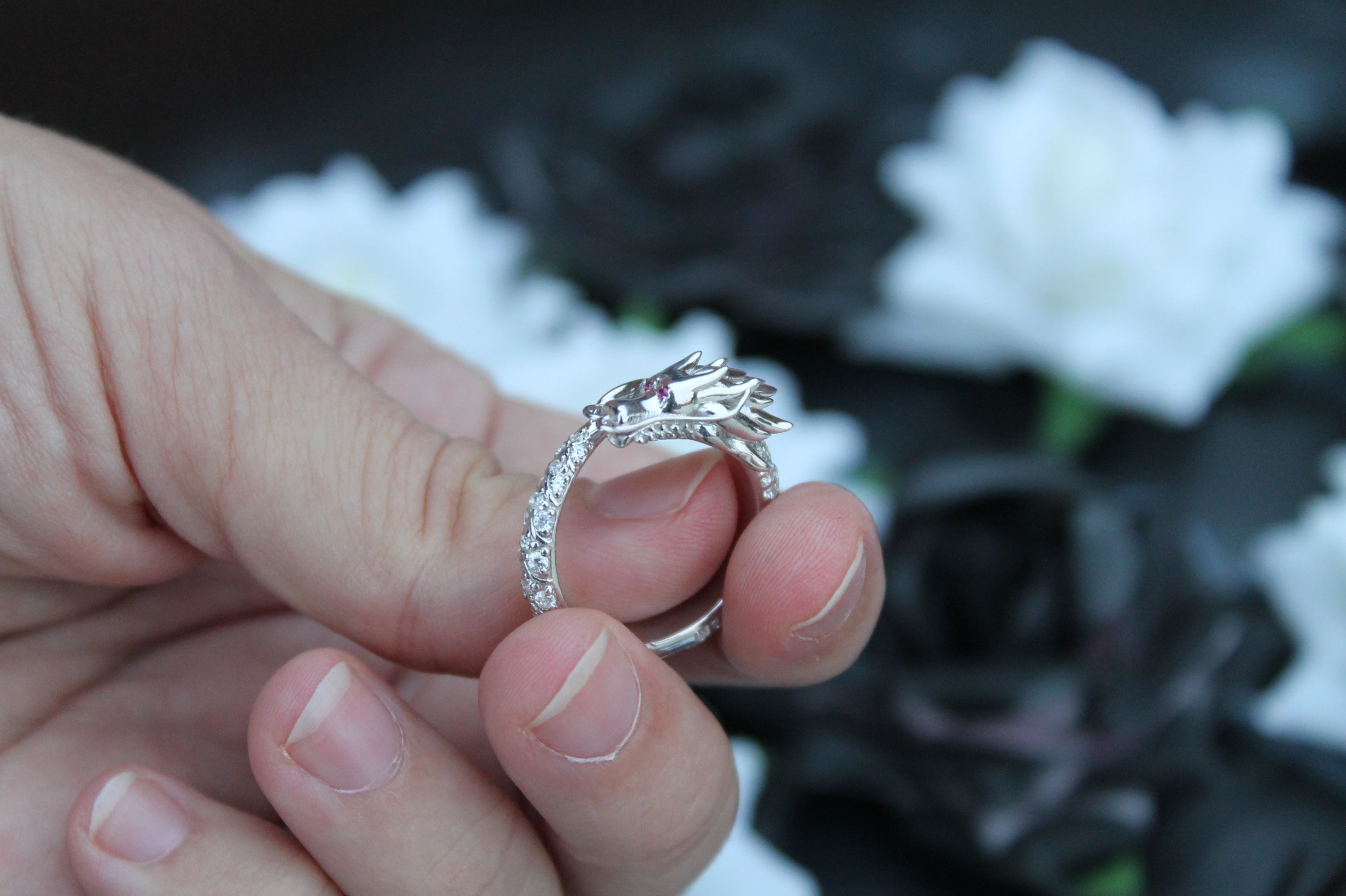 Diamond Dragon Ring | 14k White Gold | Statement Ring