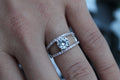 1 Carat Round Cut Diamond Ring With Split Sides & Sapphires | 14k White Gold | Engagement Ring