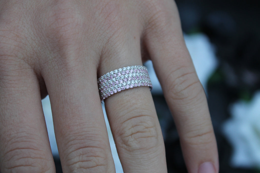 Sapphire & Diamond 6 Layer Band Ring | 14k White Gold