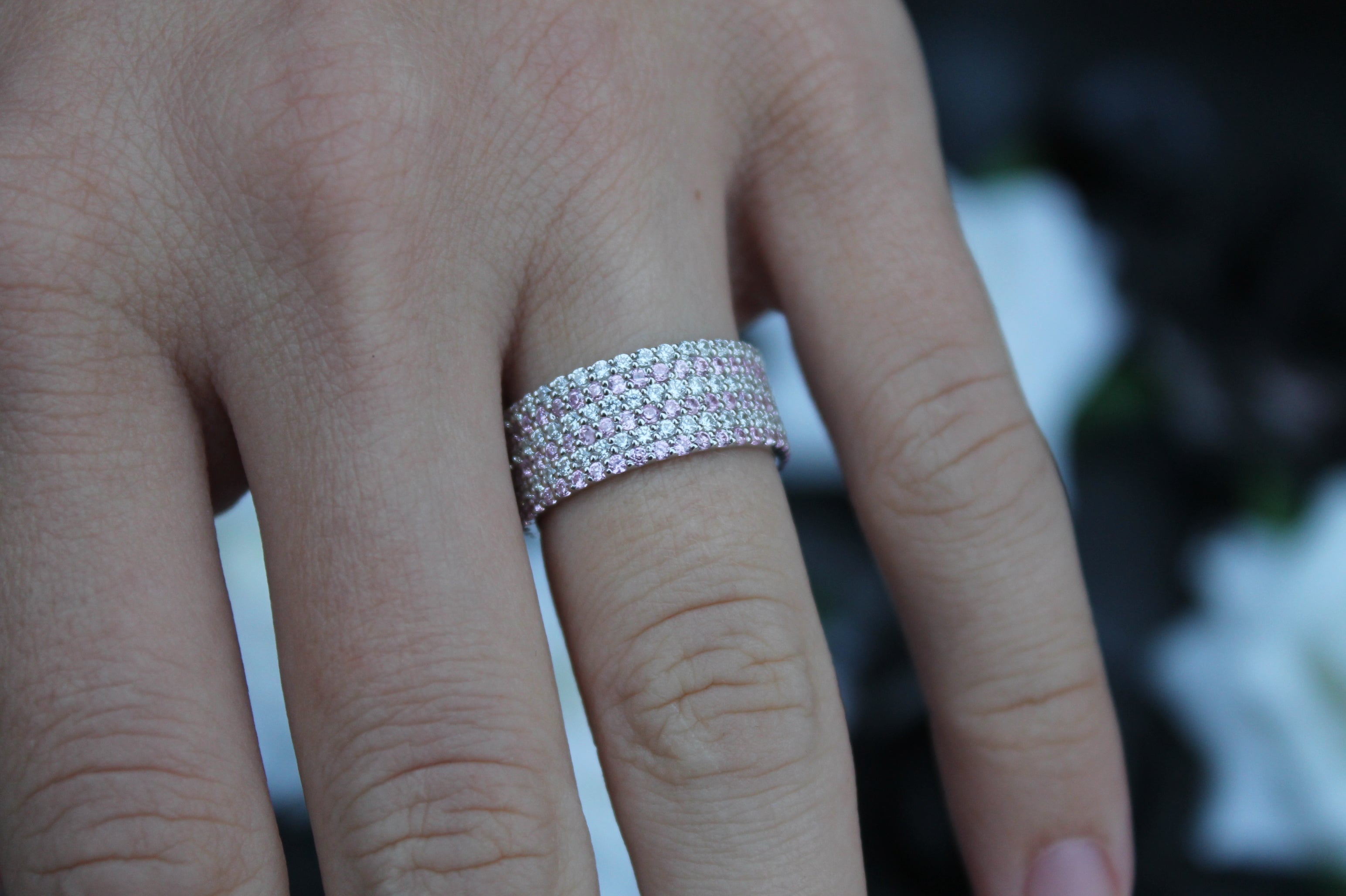 Sapphire & Diamond 6 Layer Band Ring | 14k White Gold