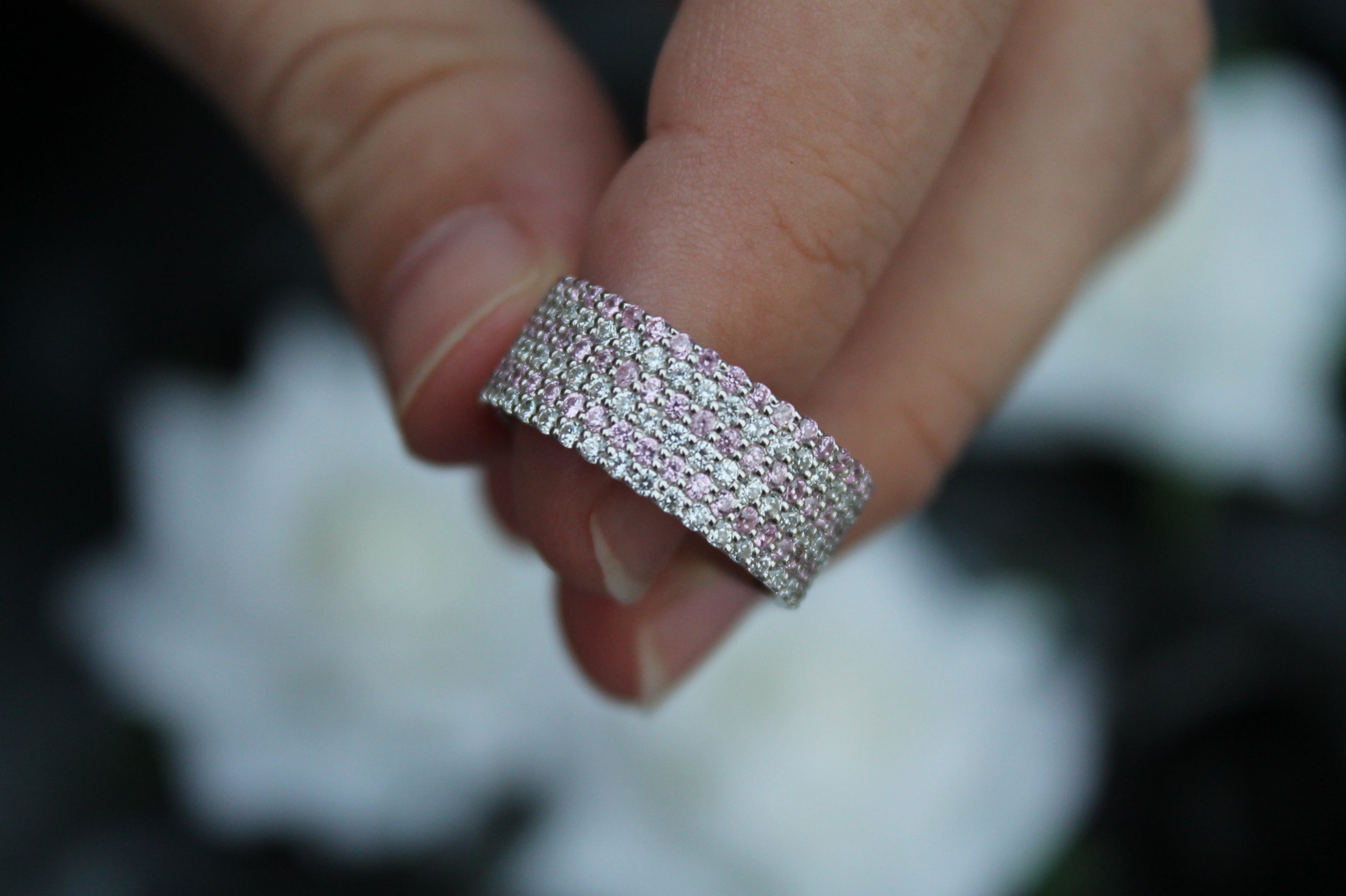 Sapphire & Diamond 6 Layer Band Ring | 14k White Gold