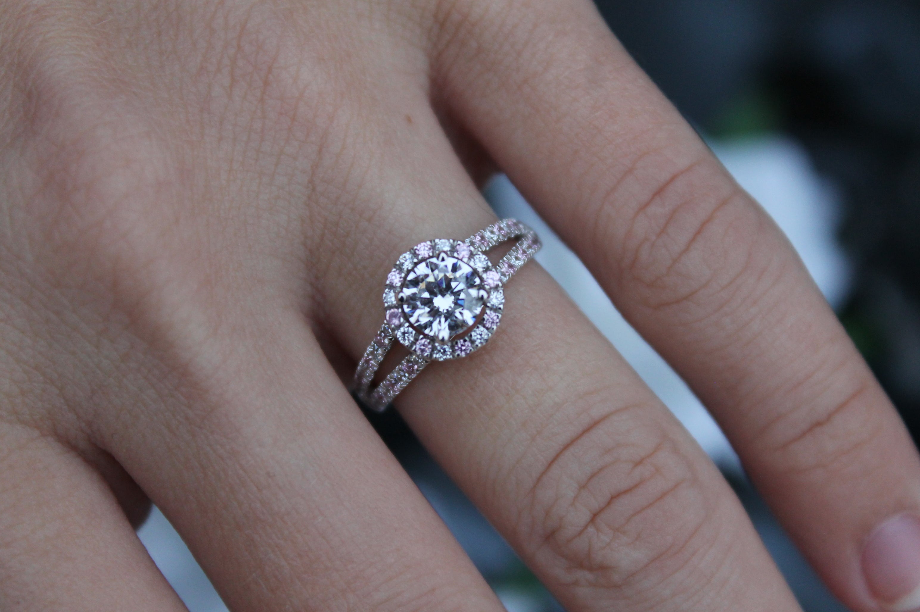 1 Carat Round Cut Center Diamond Halo Ring With Sapphires | 14k White Gold | Engagement Ring