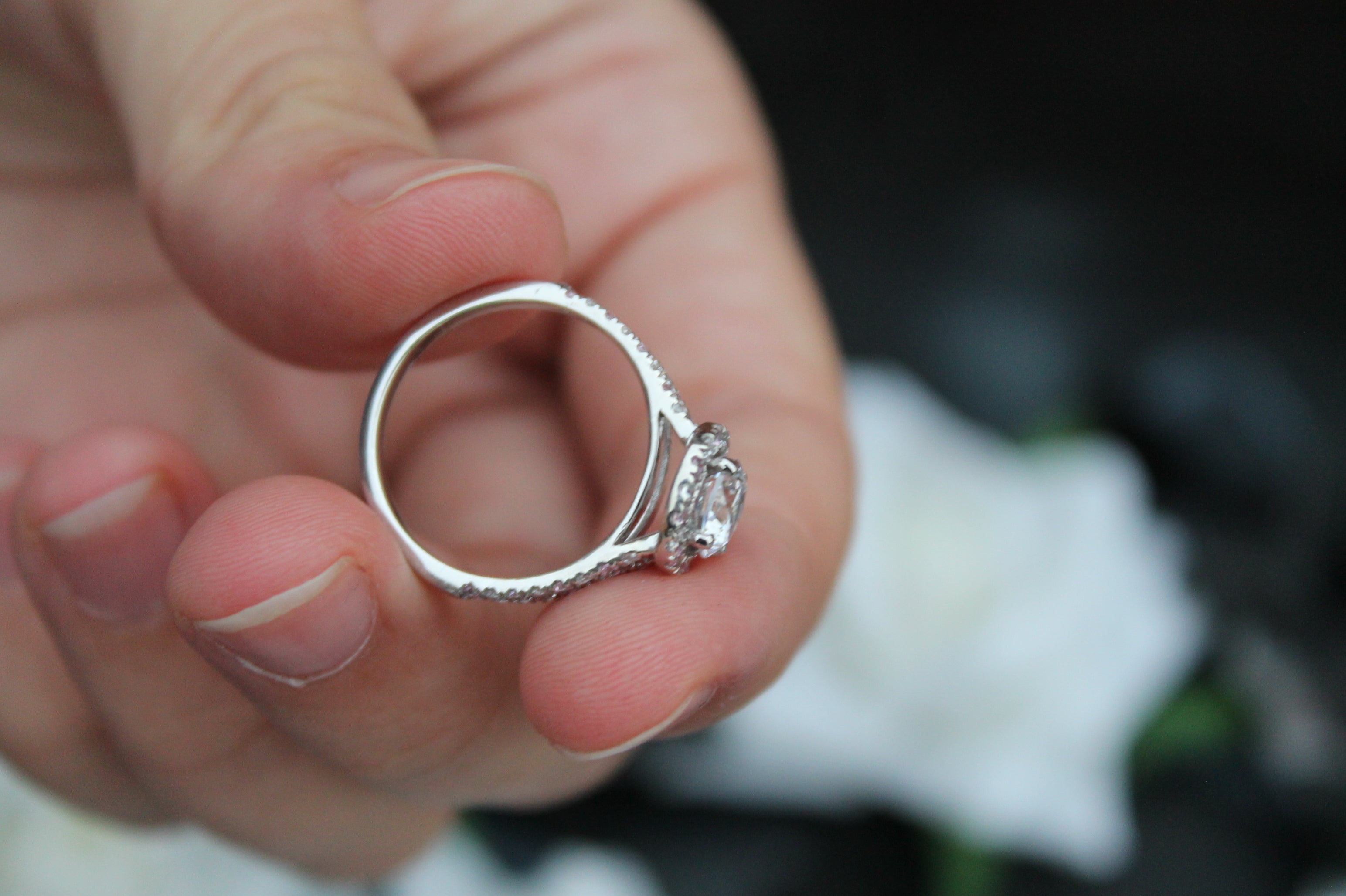 1 Carat Round Cut Center Diamond Halo Ring With Sapphires | 14k White Gold | Engagement Ring