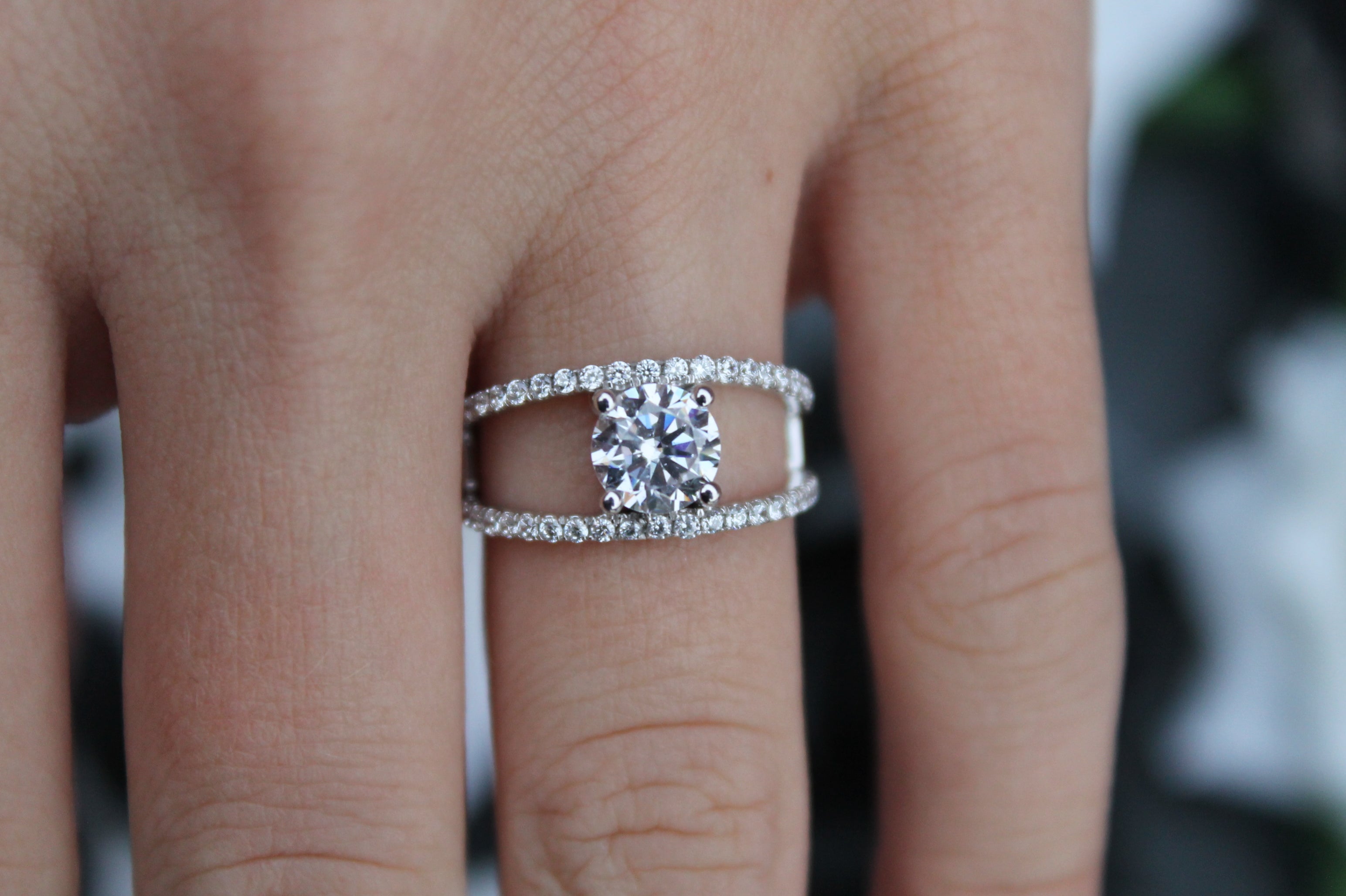 1 Carat Round Cut Diamond Ring With Split Sides | 14k White Gold | Engagement Ring