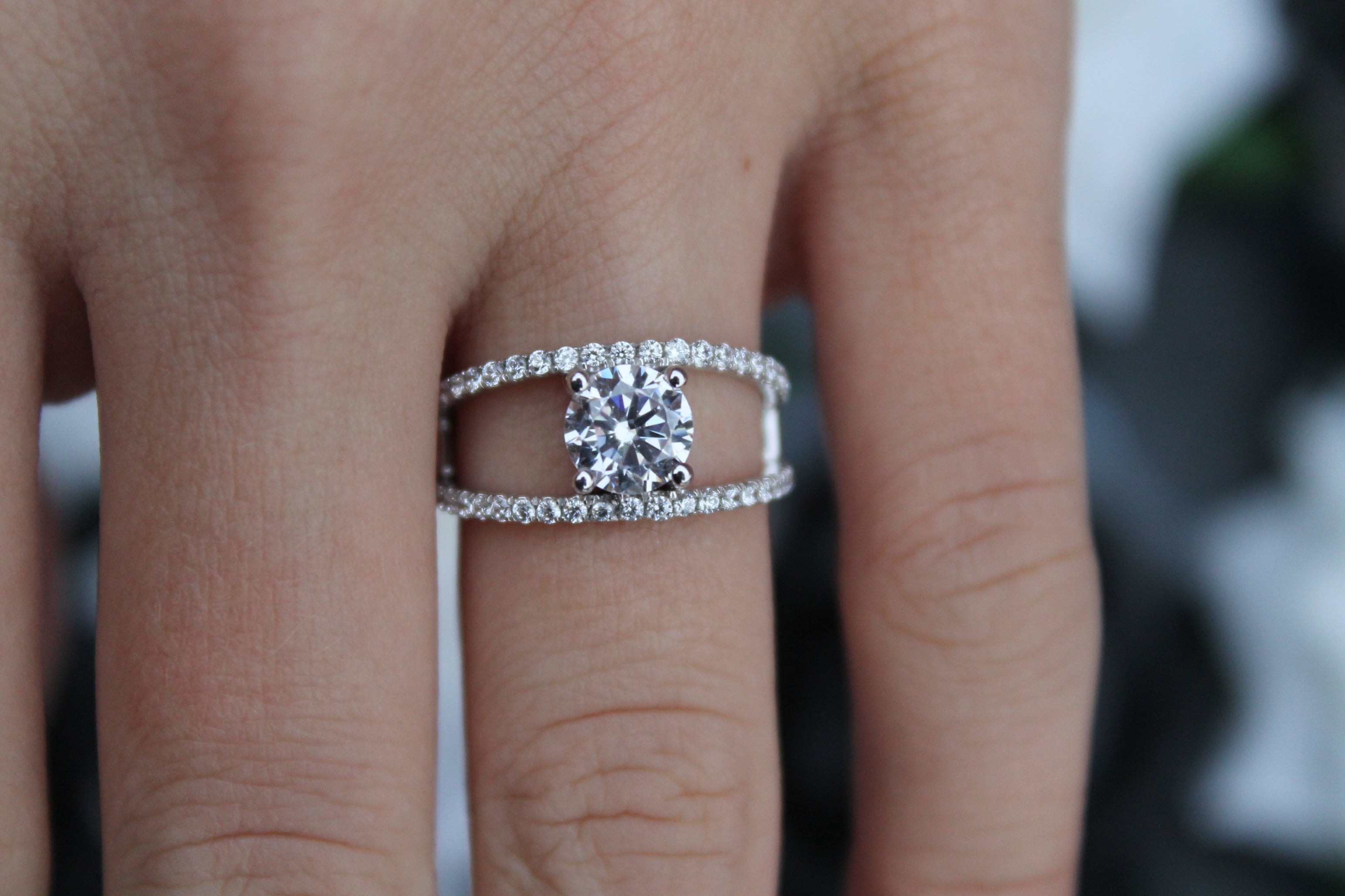 1 Carat Round Cut Diamond Ring With Split Sides | 14k White Gold | Engagement Ring