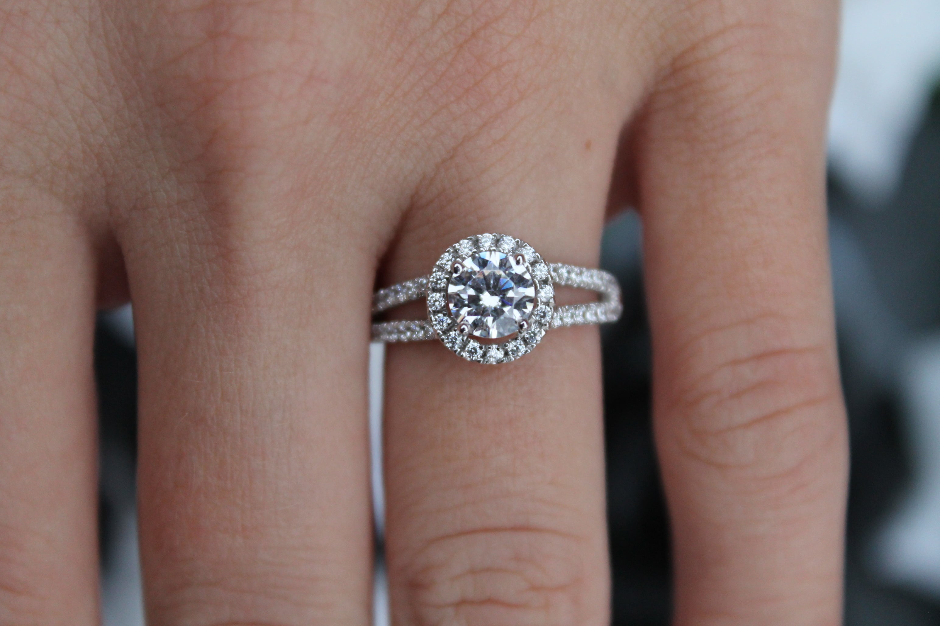 1 Carat Round Cut Diamond Center Halo Ring | 14k White Gold | Engagement Ring