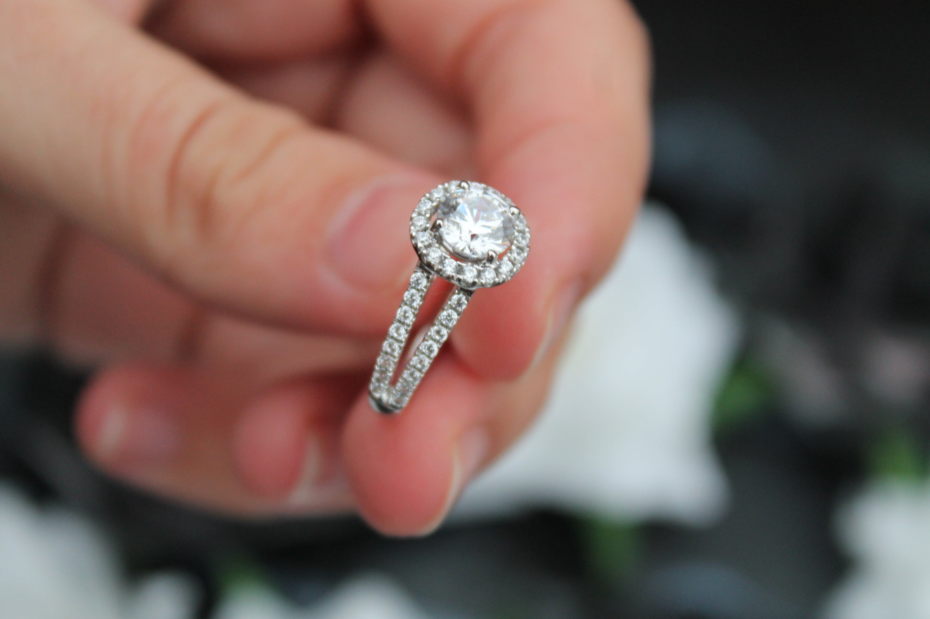 1 Carat Round Cut Diamond Center Halo Ring | 14k White Gold | Engagement Ring