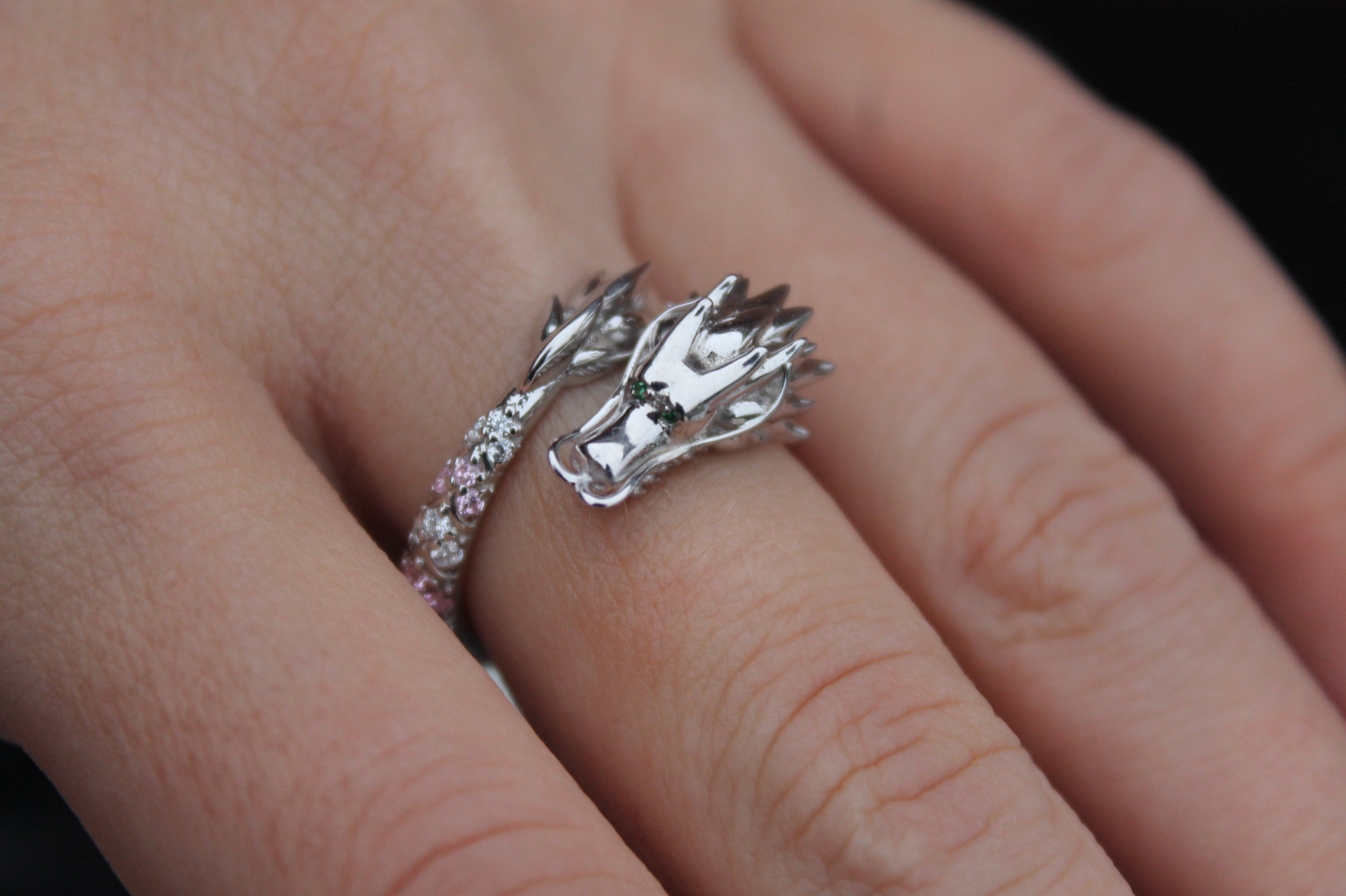 Sapphire & Diamond Dragon Ring | 14k White Gold | Statement Ring