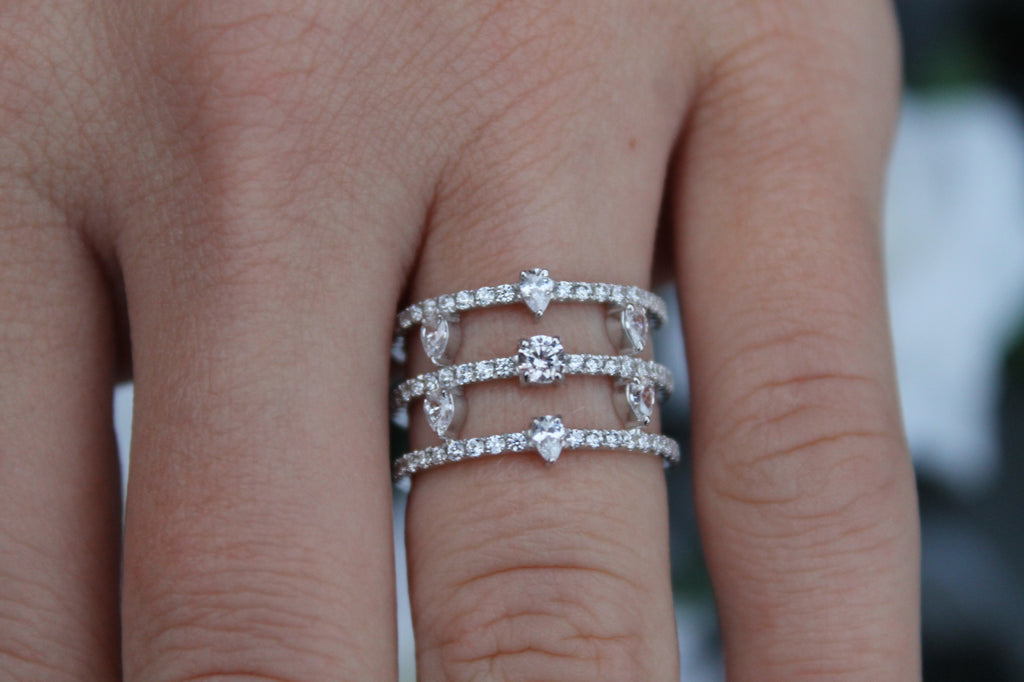 1.7 Carat Diamond Triple Band Split Ring | 14k White Gold