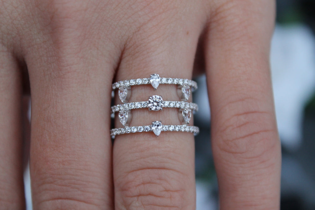 1.7 Carat Diamond Triple Band Split Ring | 14k White Gold