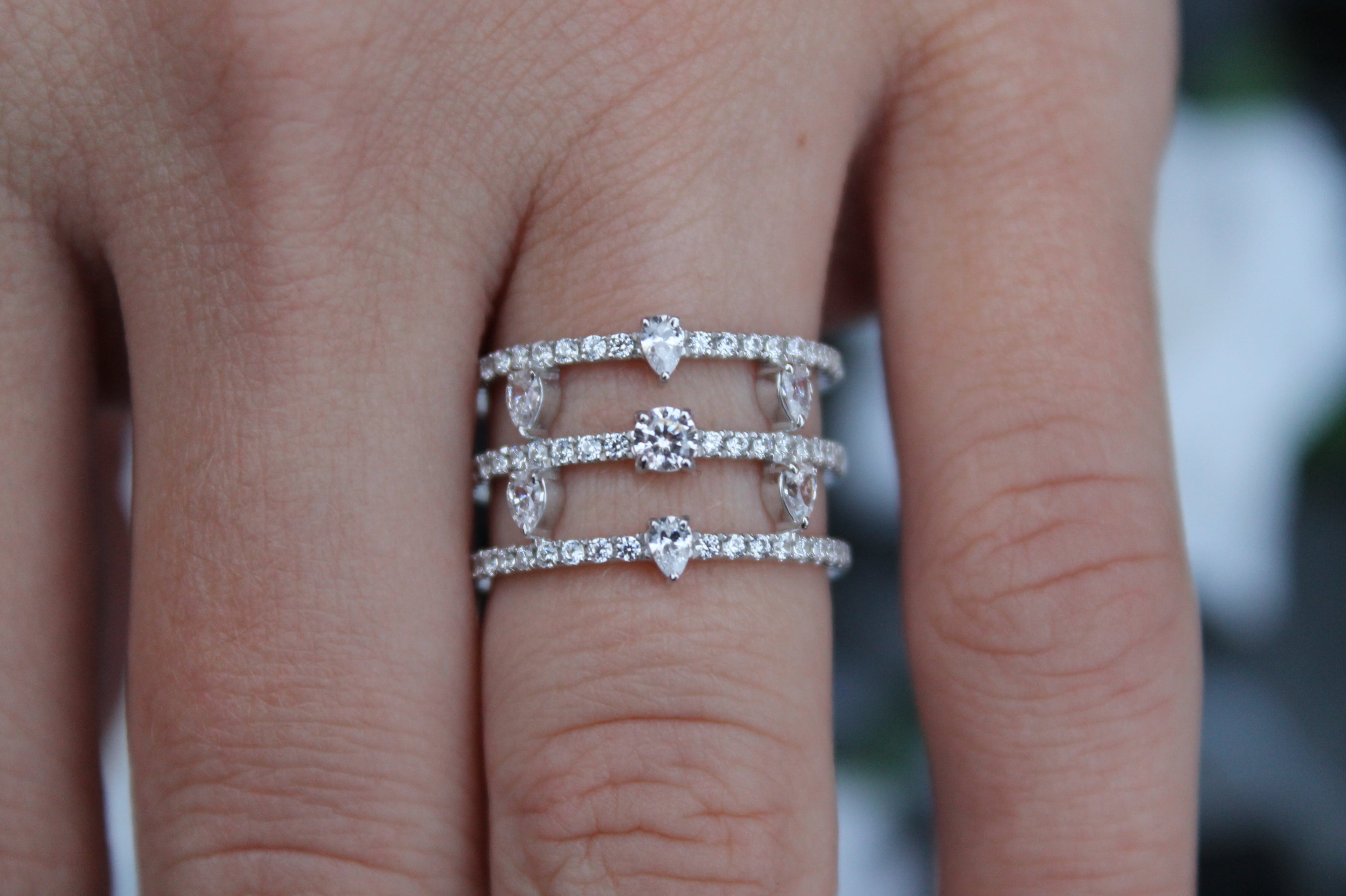 1.7 Carat Diamond Triple Band Split Ring | 14k White Gold