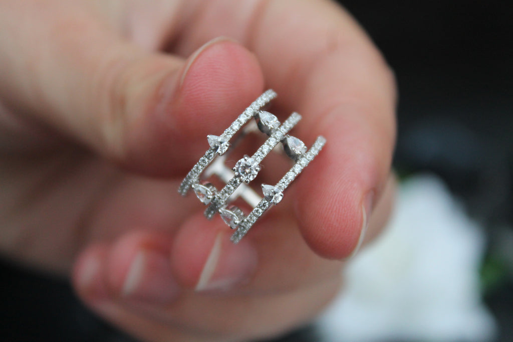 1.7 Carat Diamond Triple Band Split Ring | 14k White Gold