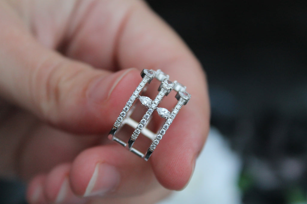 1.7 Carat Diamond Triple Band Split Ring | 14k White Gold