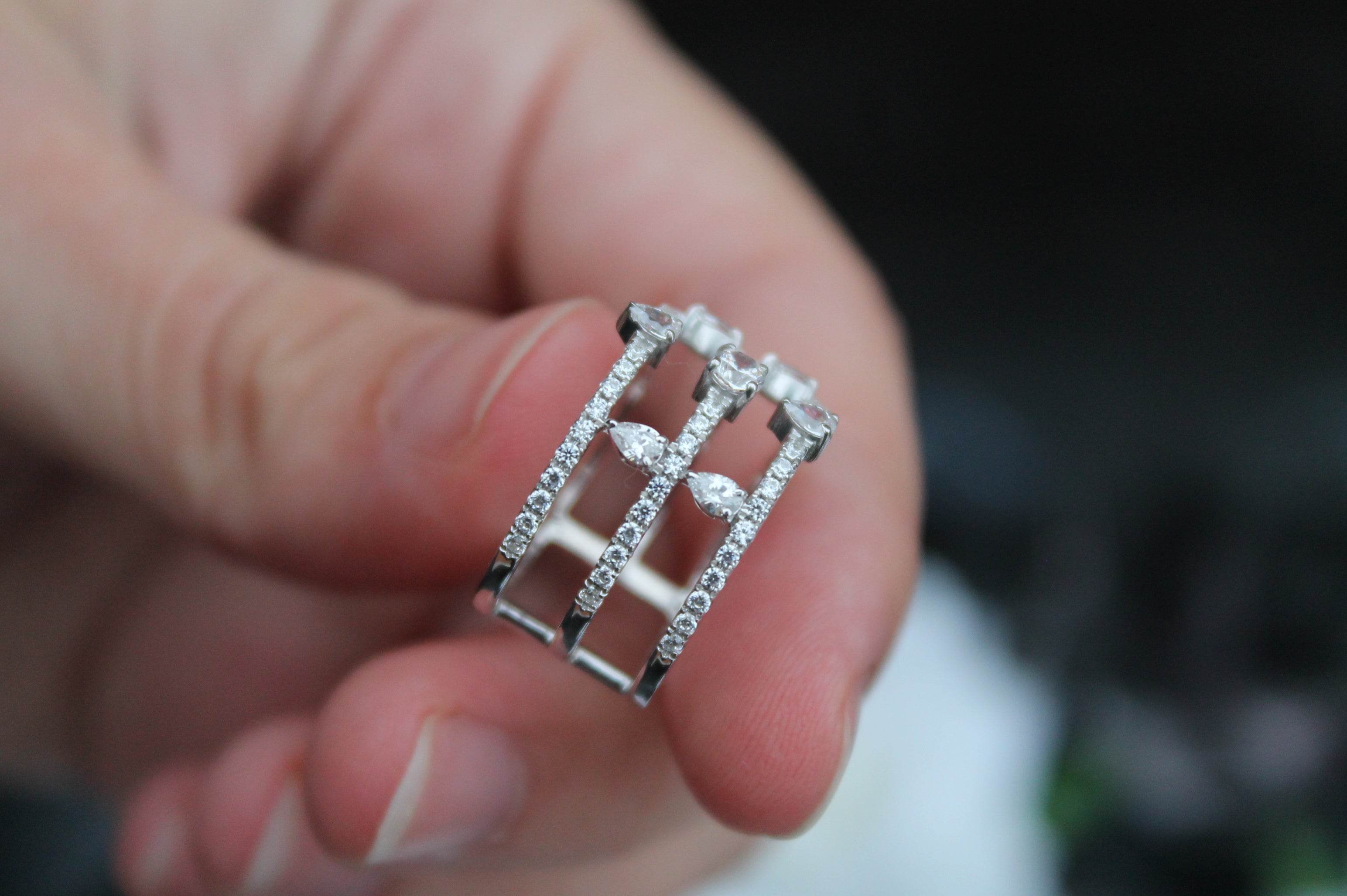 1.7 Carat Diamond Triple Band Split Ring | 14k White Gold