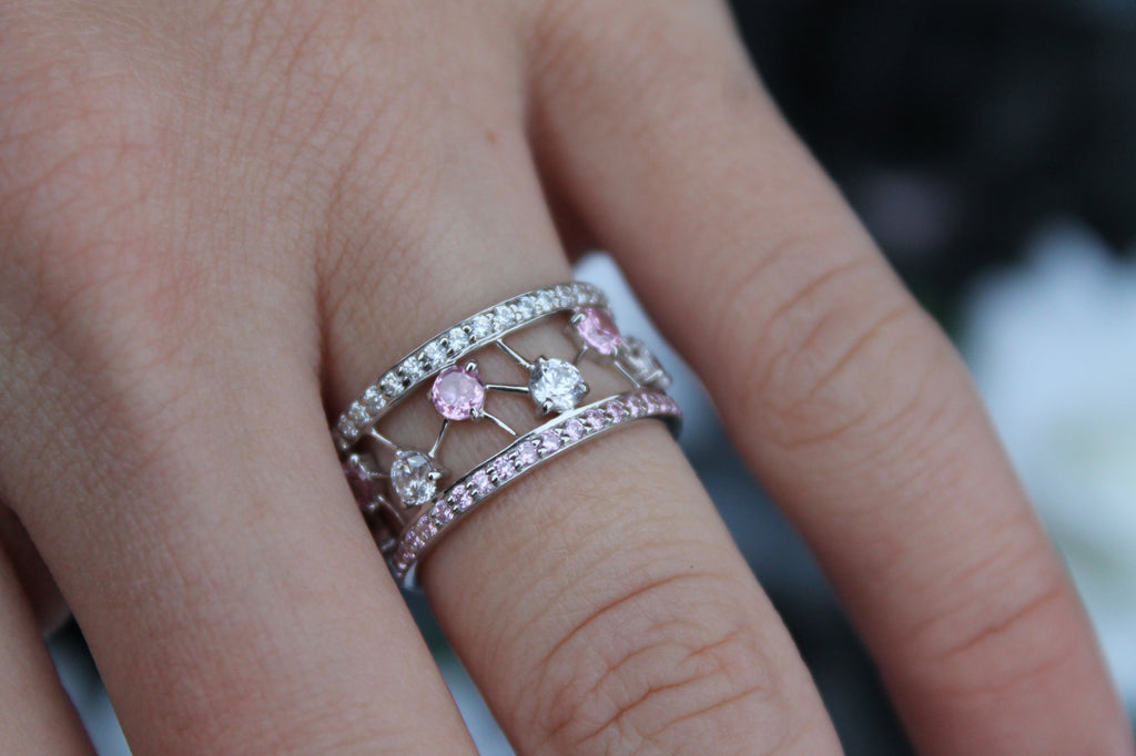 Sapphire & Diamond "Particle" Band Ring | 14k White Gold