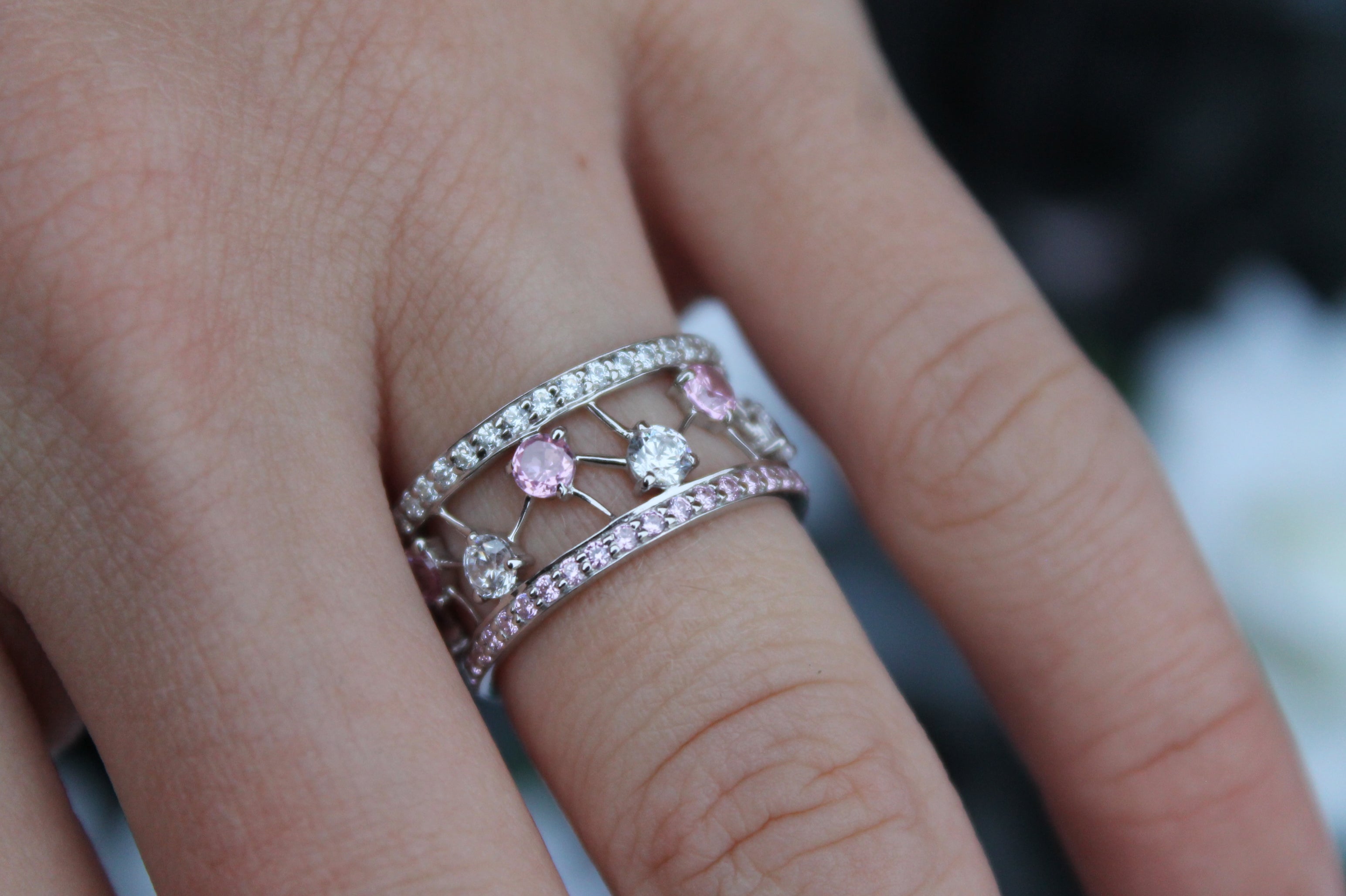 Sapphire & Diamond "Particle" Band Ring | 14k White Gold