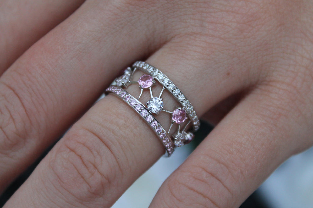 Sapphire & Diamond "Particle" Band Ring | 14k White Gold