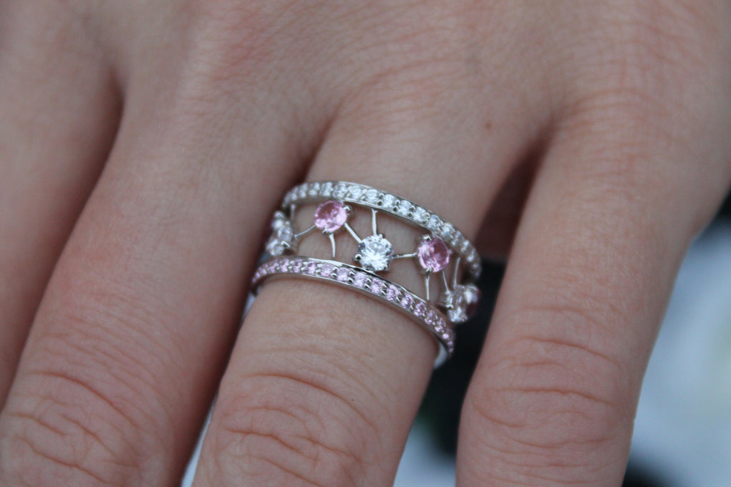 Sapphire & Diamond "Particle" Band Ring | 14k White Gold