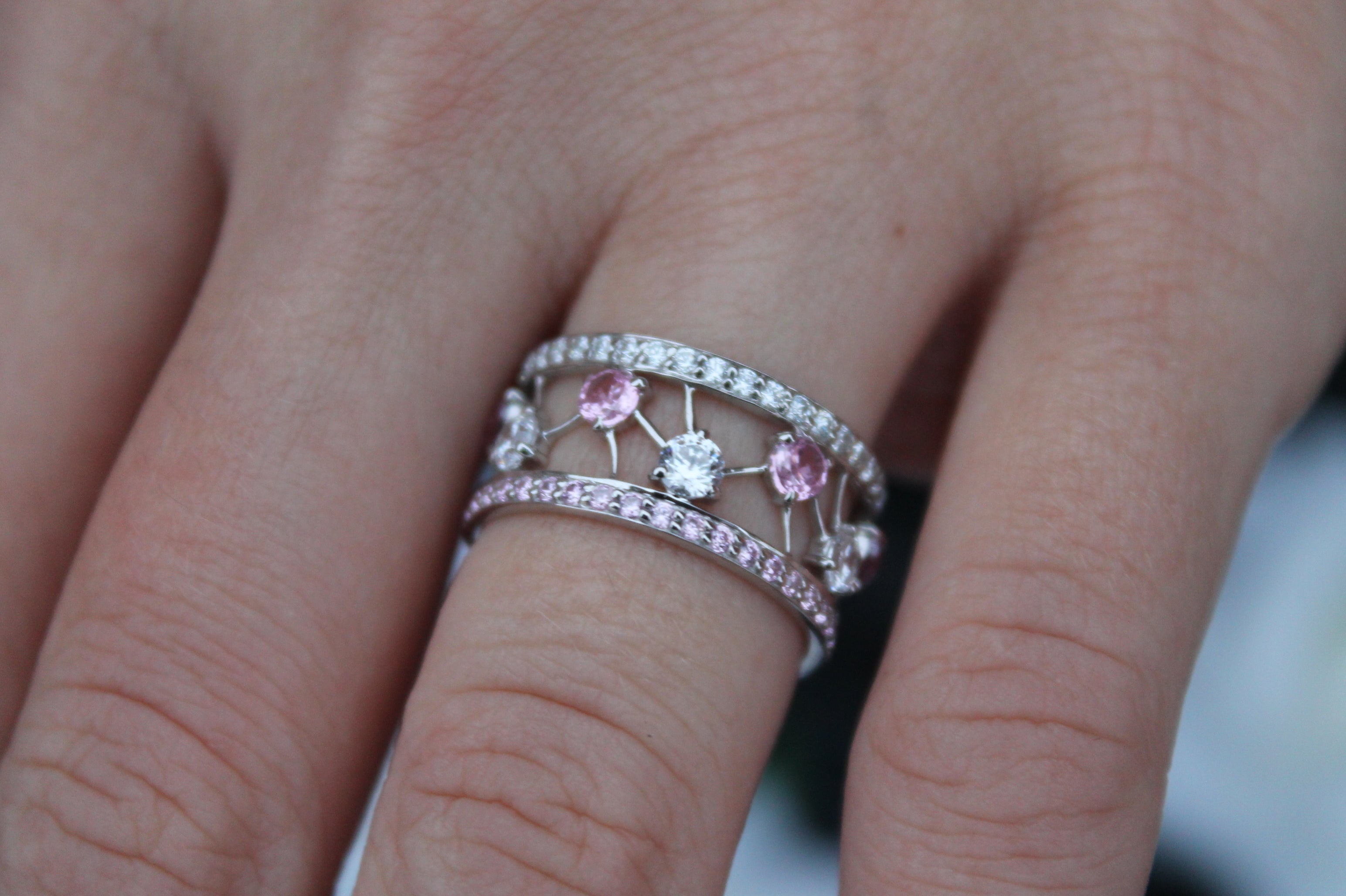 Sapphire & Diamond "Particle" Band Ring | 14k White Gold