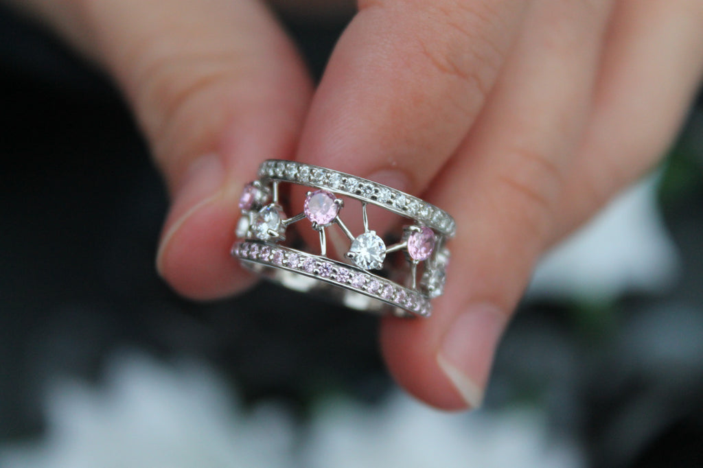 Sapphire & Diamond "Particle" Band Ring | 14k White Gold