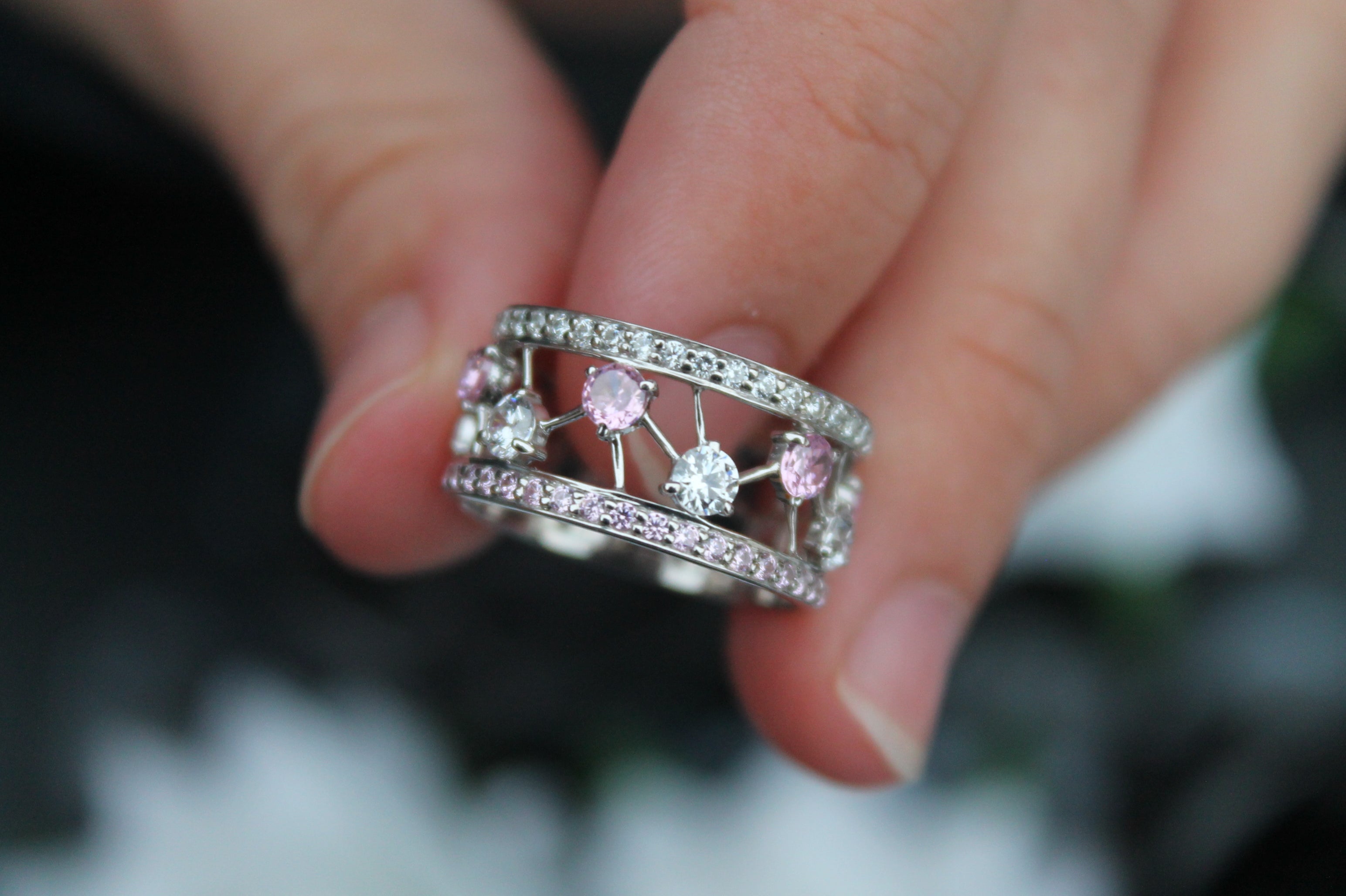 Sapphire & Diamond "Particle" Band Ring | 14k White Gold