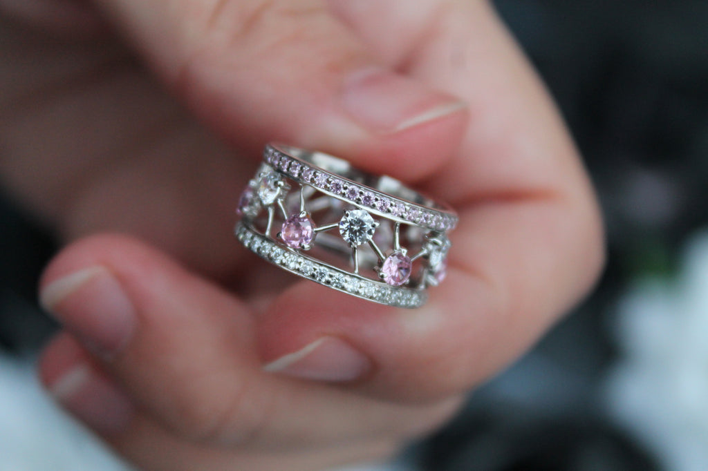 Sapphire & Diamond "Particle" Band Ring | 14k White Gold