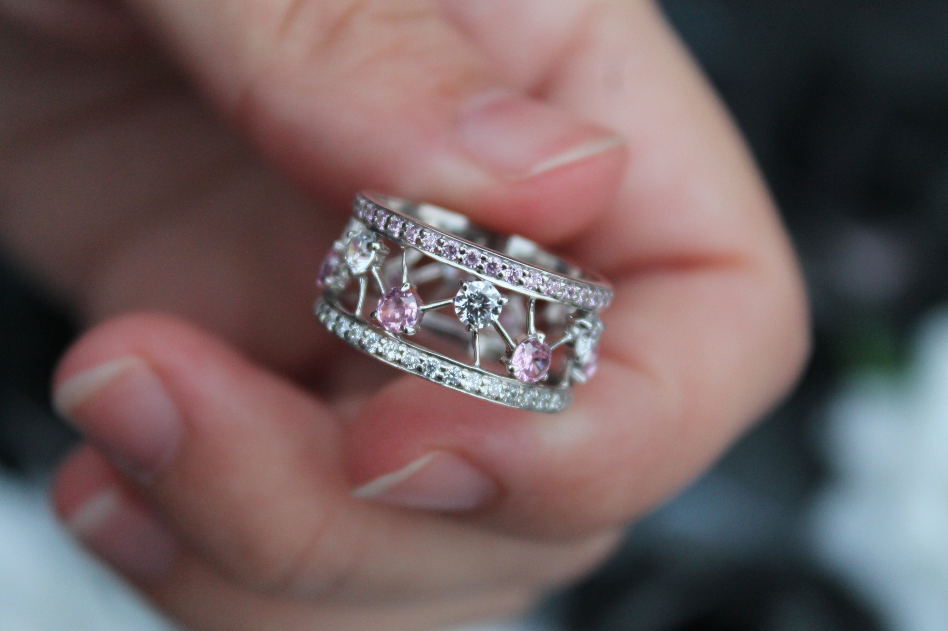 Sapphire & Diamond "Particle" Band Ring | 14k White Gold