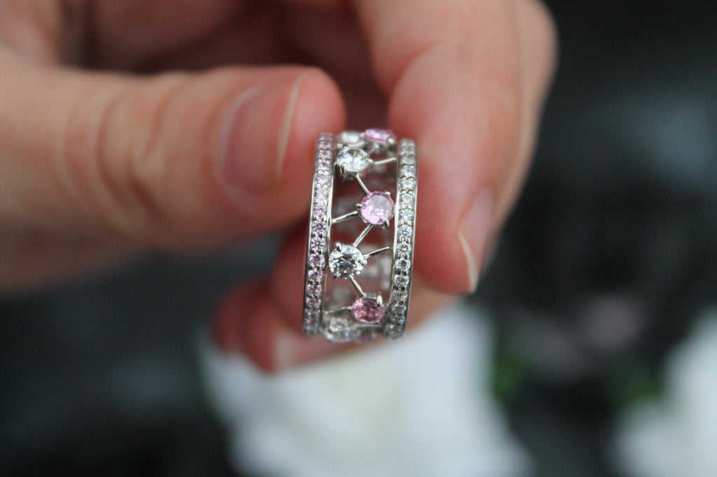 Sapphire & Diamond "Particle" Band Ring | 14k White Gold