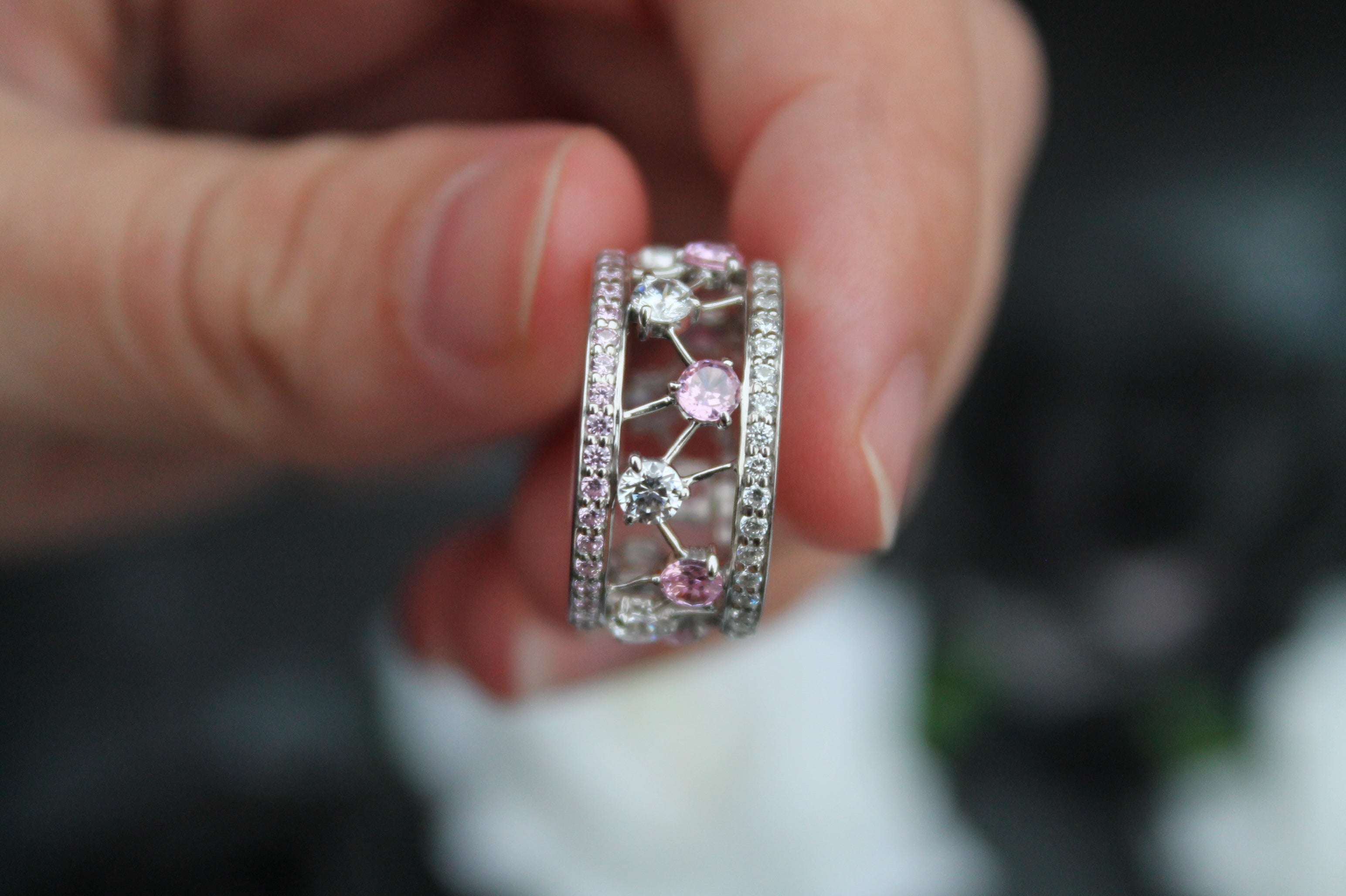 Sapphire & Diamond "Particle" Band Ring | 14k White Gold