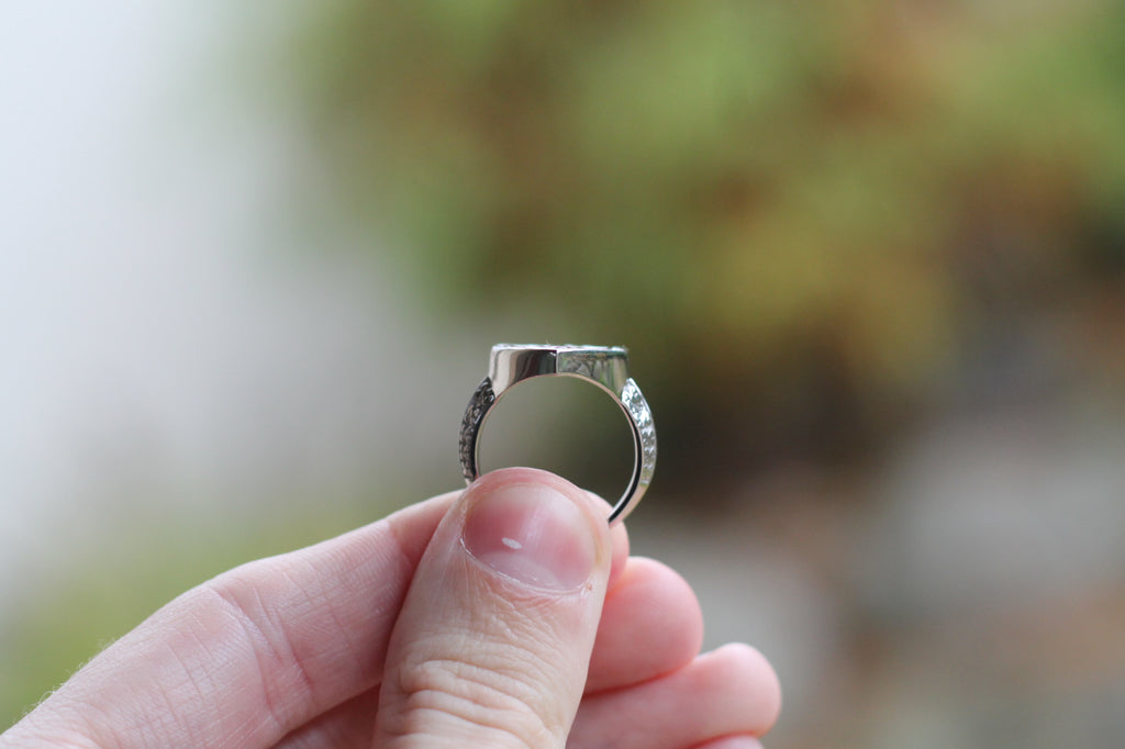 Ruby & Diamond Shield Ring | 14k White Gold | Statement Ring