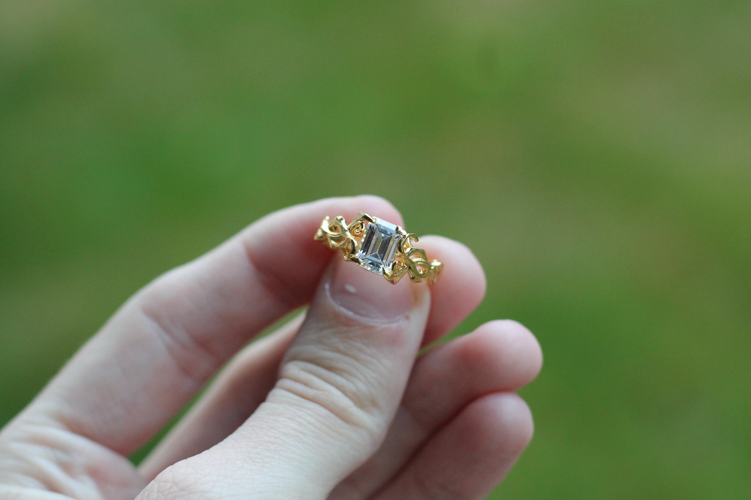 1 Carat Emerald Cut Diamond Tree Branch Ring | 14k Yellow Gold | Engagement Ring